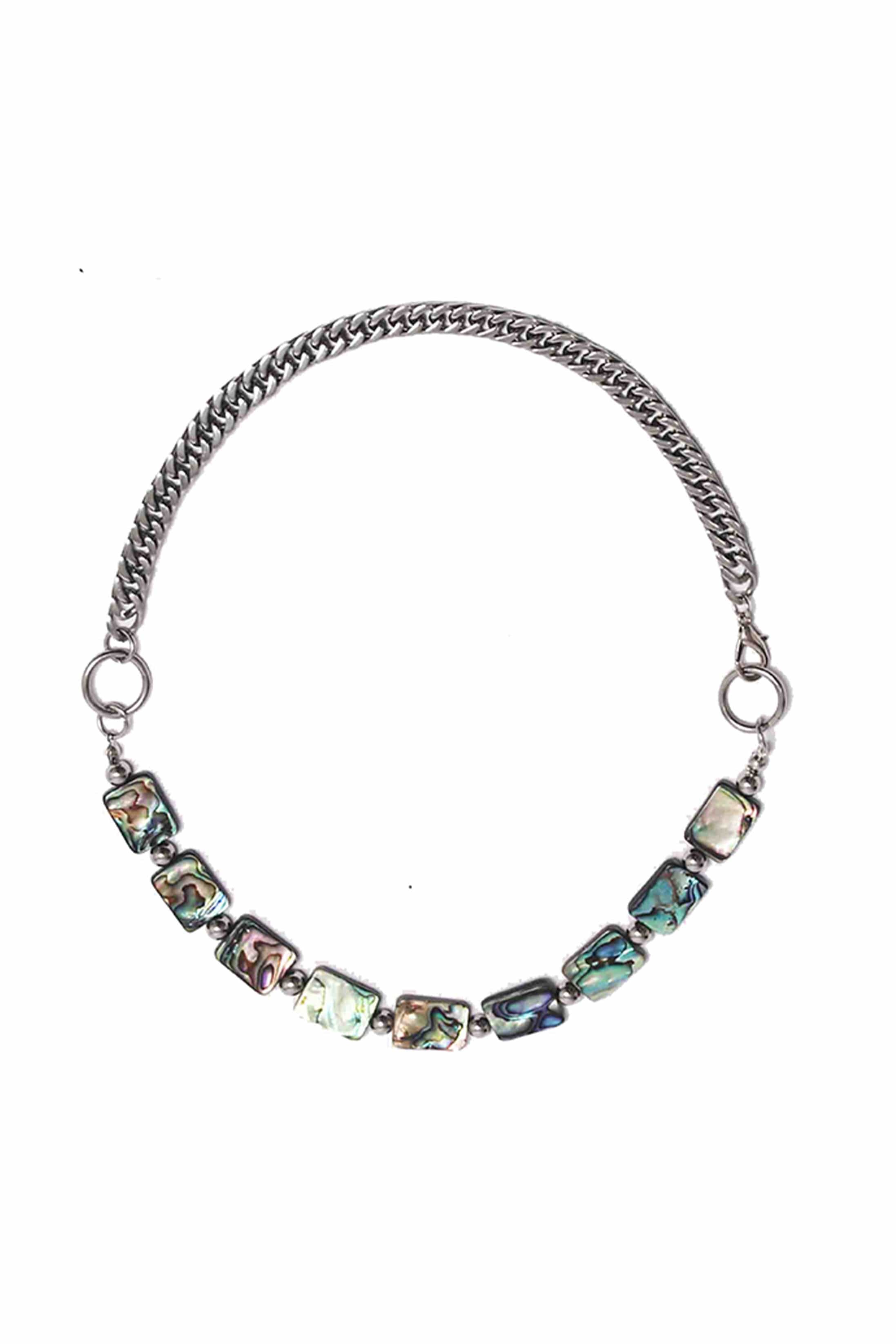 ASSEEN Iridescent Shell-Titanium-Steel Necklace, premium urban and streetwear designers apparel on PROJECTISR.com, ASSEEN