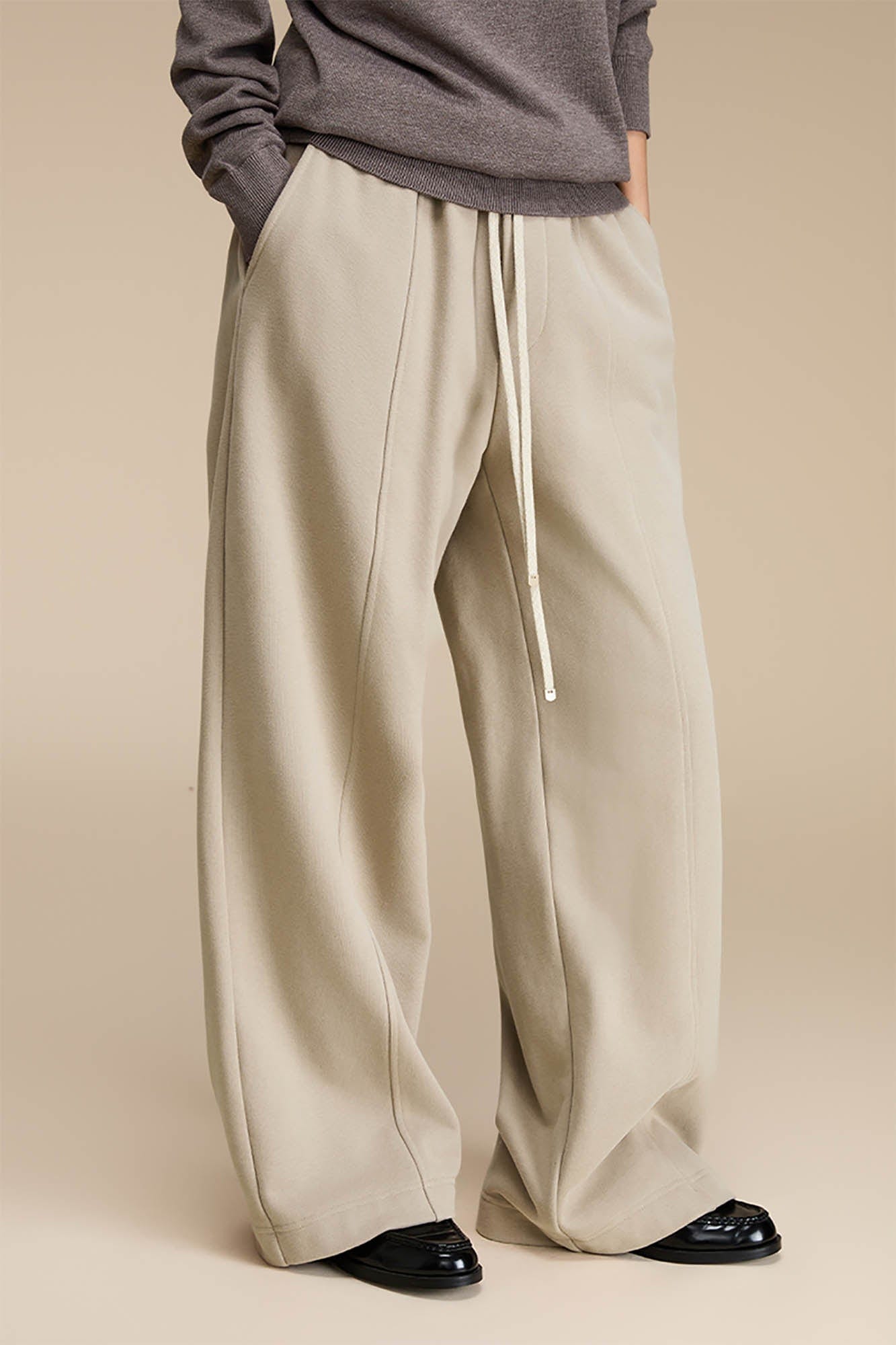OPICLOTH Essential Fleece-Lined Spliced Wide-Leg Pants, premium urban and streetwear designers apparel on PROJECTISR.com, OPICLOTH