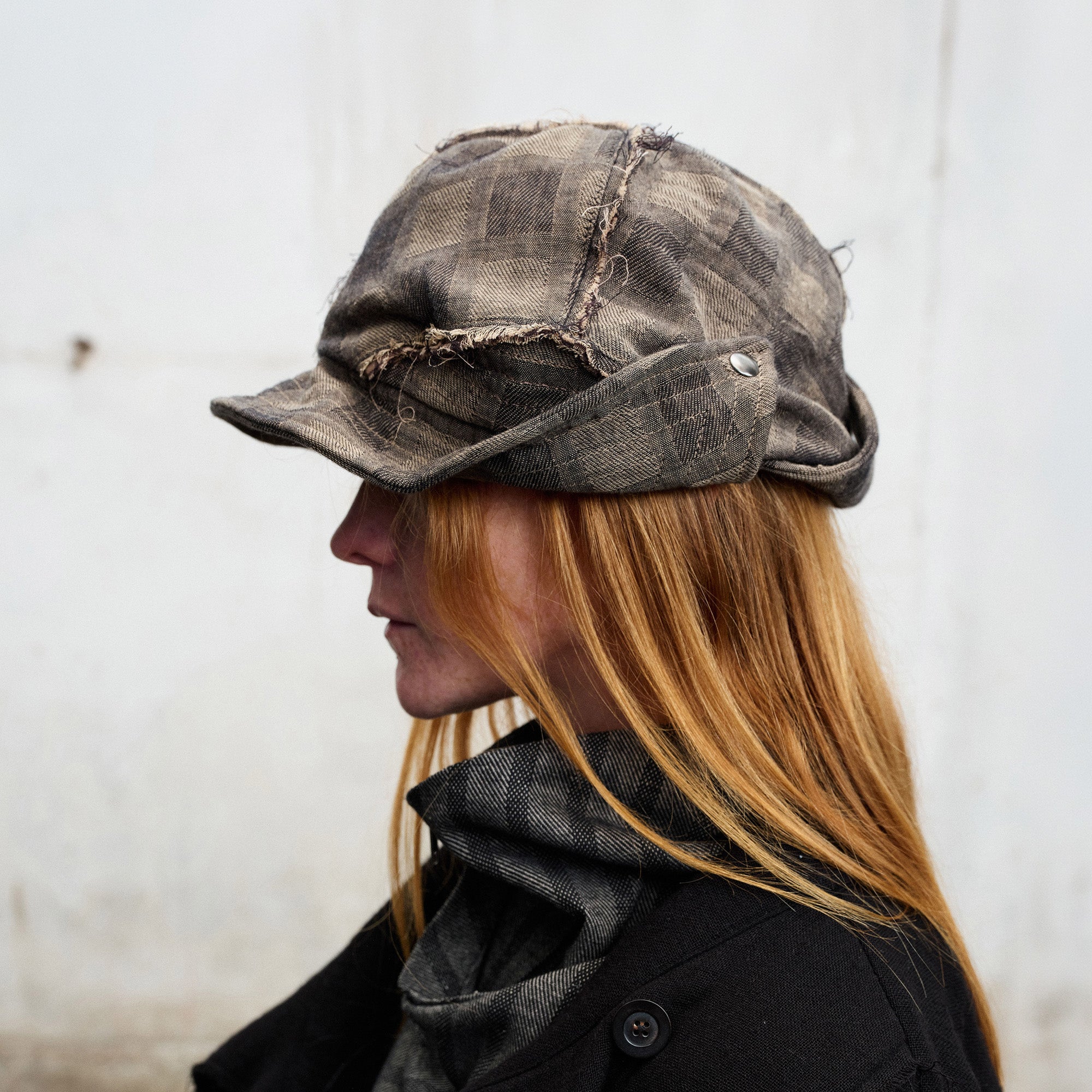 ILNya Nieternite Nifutur Frayed Plaid Spliced Newsboy Cap, premium urban and streetwear designers apparel on PROJECTISR.com, ILNya Nieternite Nifutur