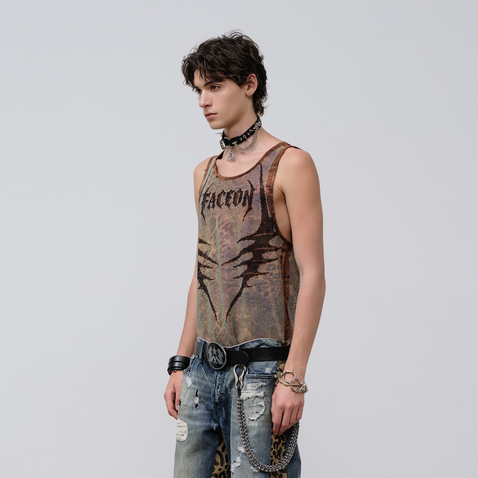 FACEONLAB Venom Diamond Punk Tank Leopard, premium urban and streetwear designers apparel on PROJECTISR.com, FACEONLAB