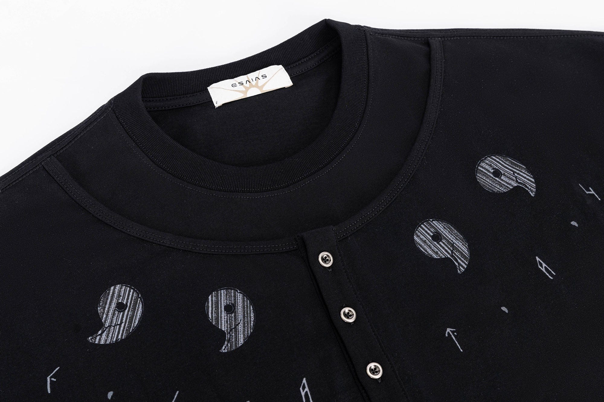 ESAIAS Graphic Faux Layer Henley Long-Sleeve Tee, premium urban and streetwear designers apparel on PROJECTISR.com, ESAIAS