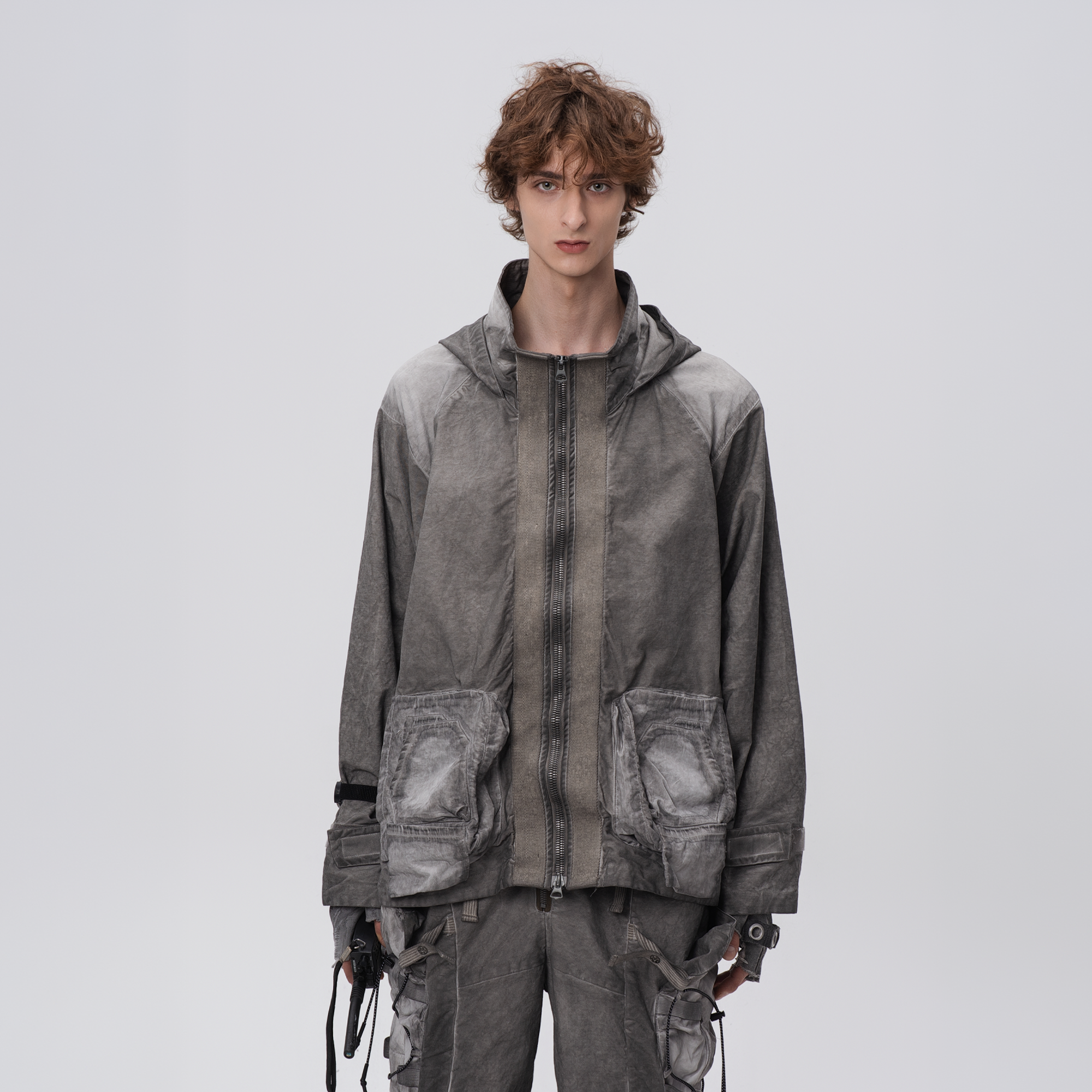 STEAM Distressed Paneled Hooded Jacket