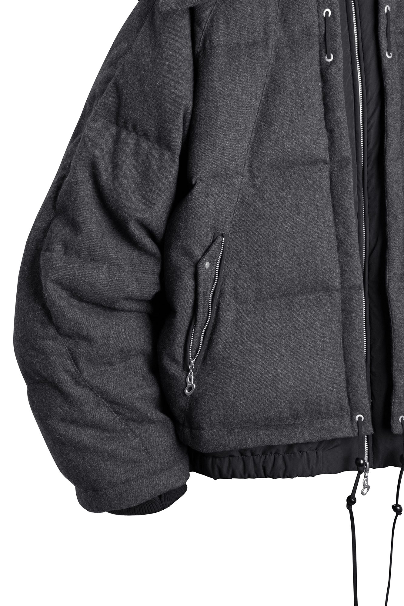 RELABEL Layered Detachable Hood Wool-Blend Puffer Jacket Gray