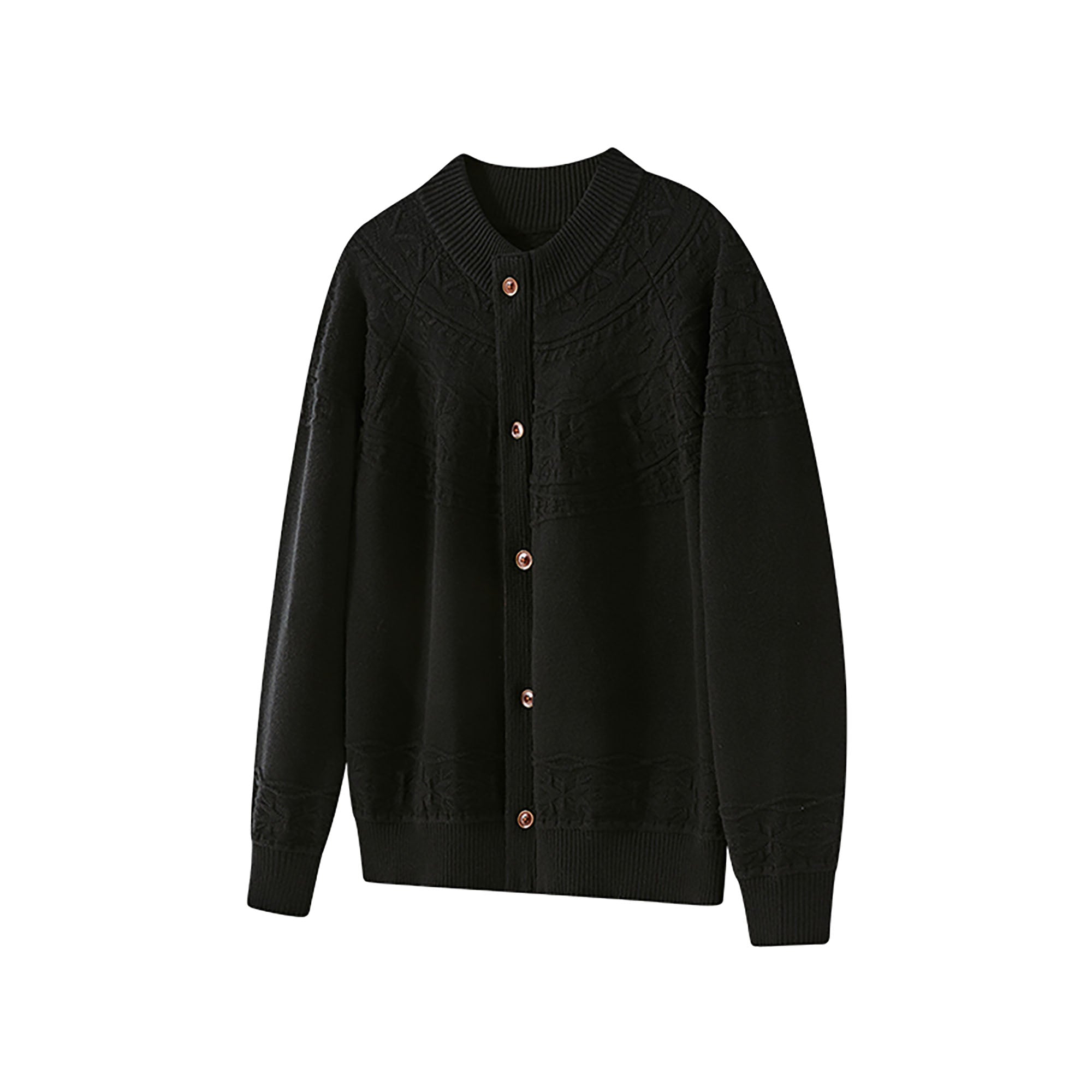 KREATE Double-Placket Jacquard Yoke Cardigan