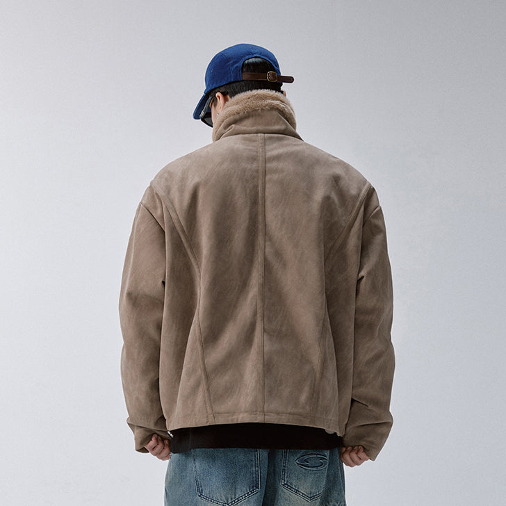 F2CE Aged Suede Faux Fur High-Collar Jacket