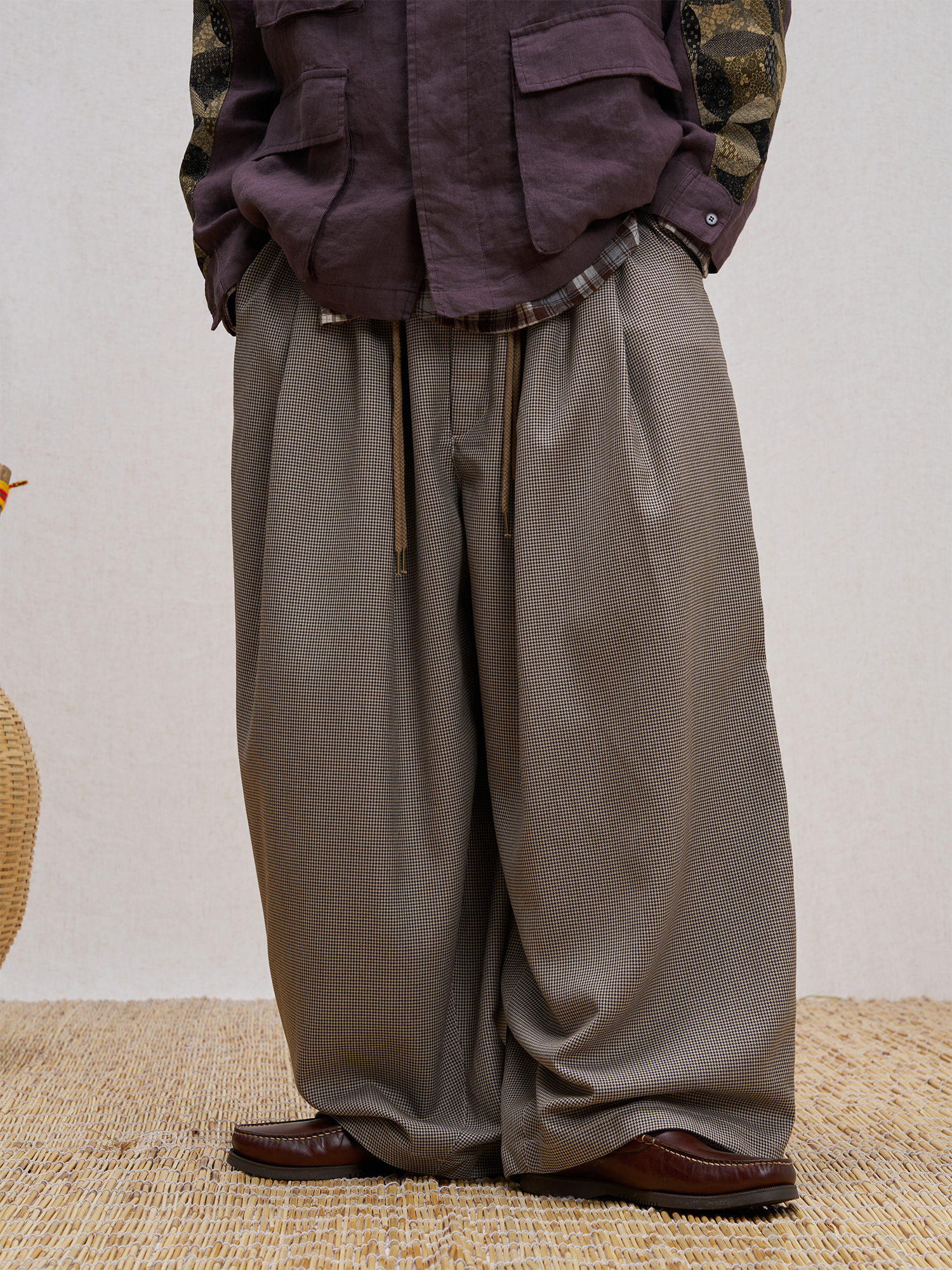 UNLIMITED MOTE Wool Blend Houndstooth Drawstring Balloon Pants