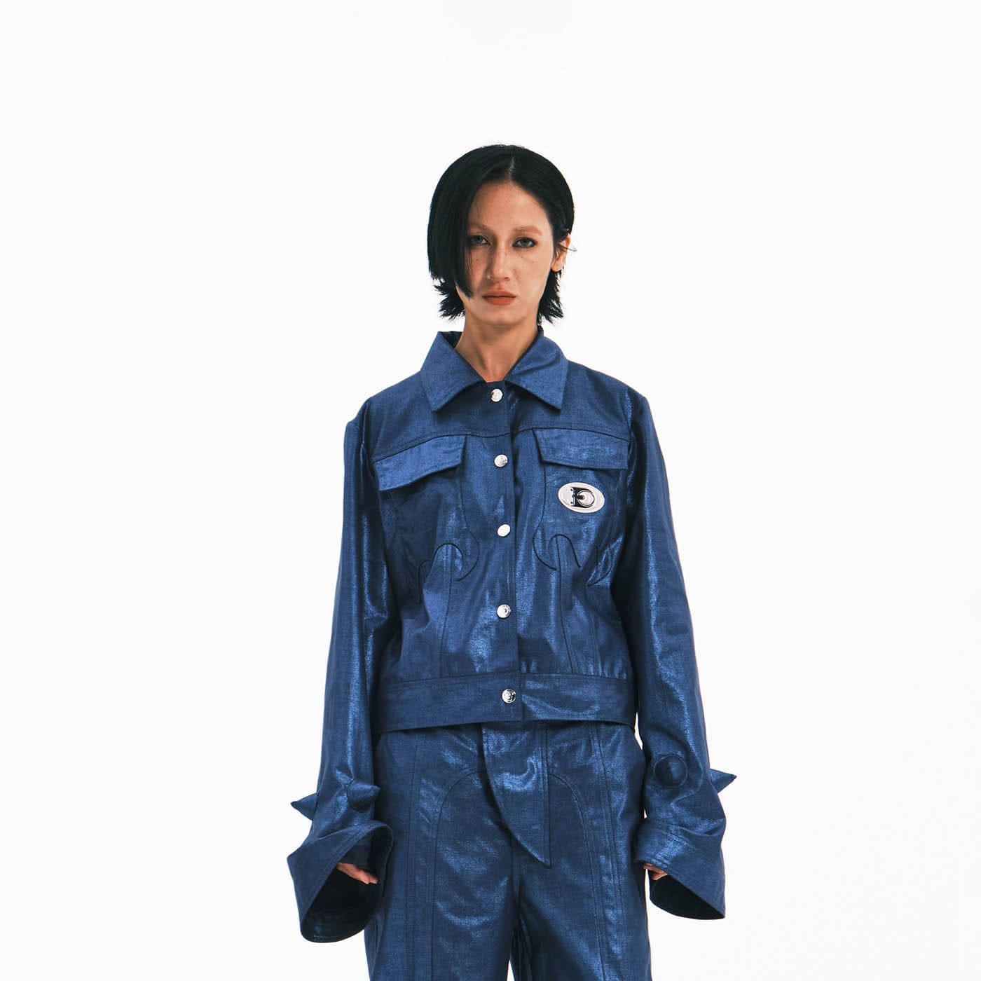 EMBRYO Metallic Sheen Embossed Spiked Sleeve Jacket, premium urban and streetwear designers apparel on PROJECTISR.com, EMBRYO
