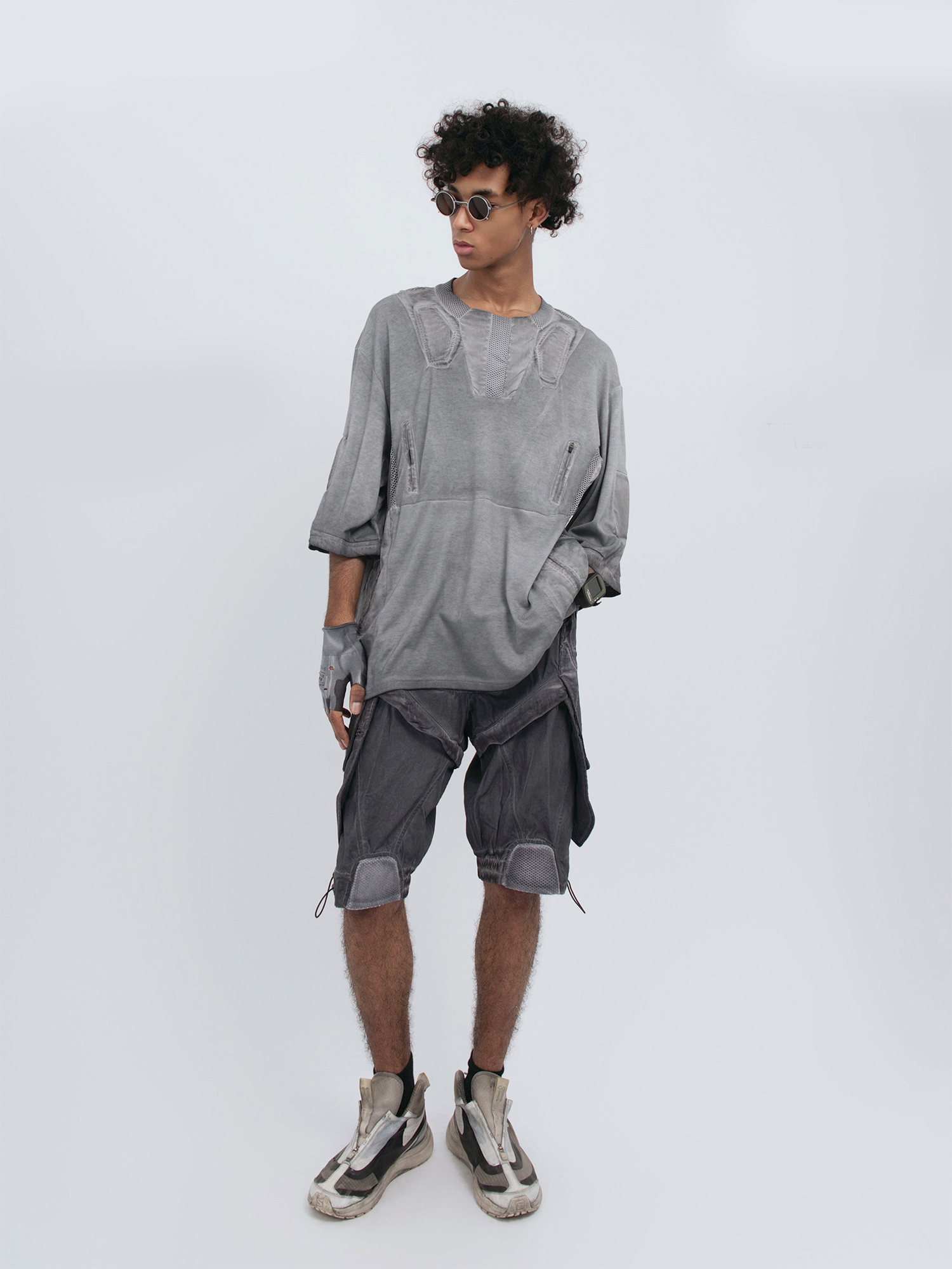 STEAM Distressed Mesh-Spliced Oversized Tactical T-Shirt