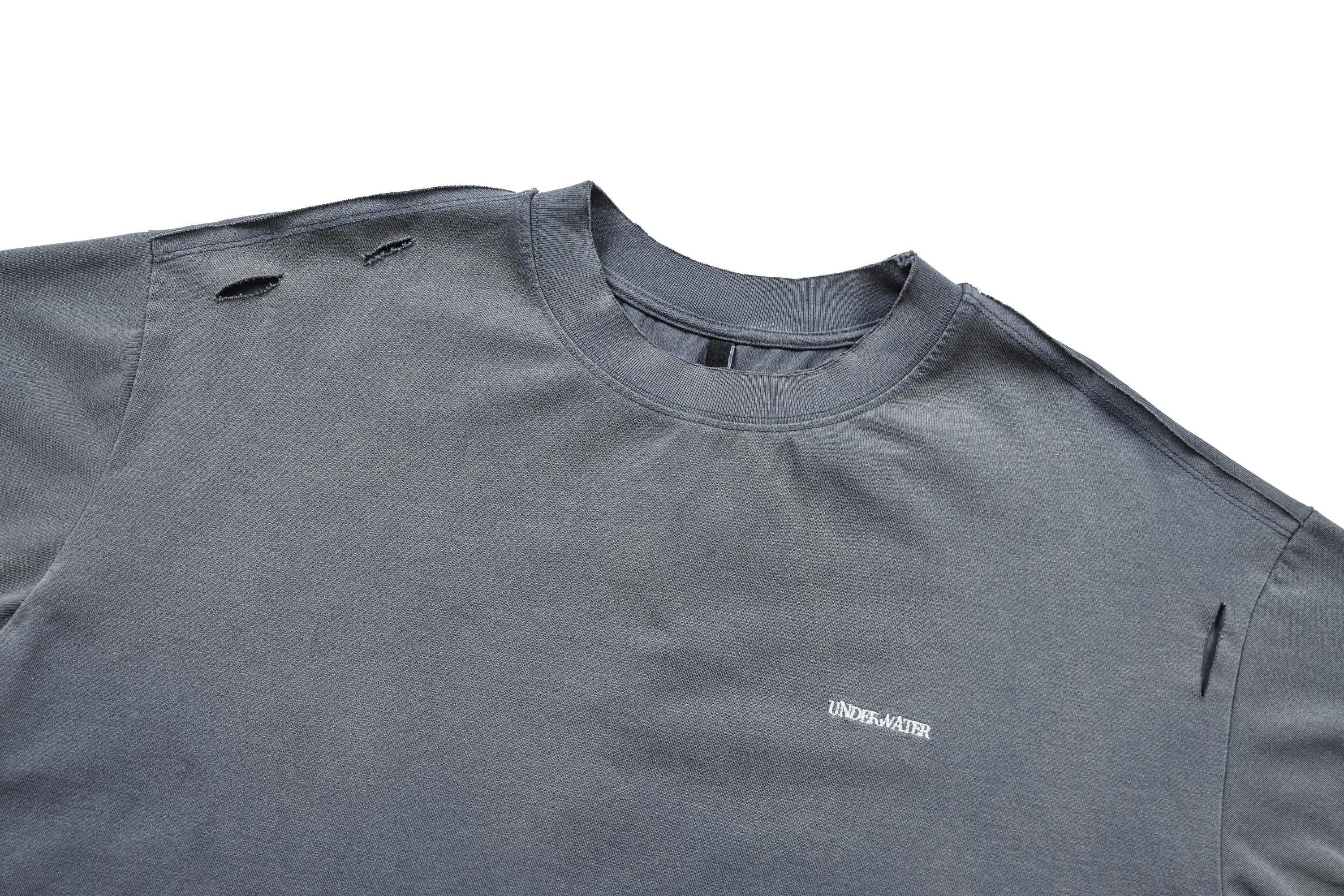 UNDERWATER Washed Ripped Gradient T-Shirt Blue, premium urban and streetwear designers apparel on PROJECTISR.com, UNDERWATER