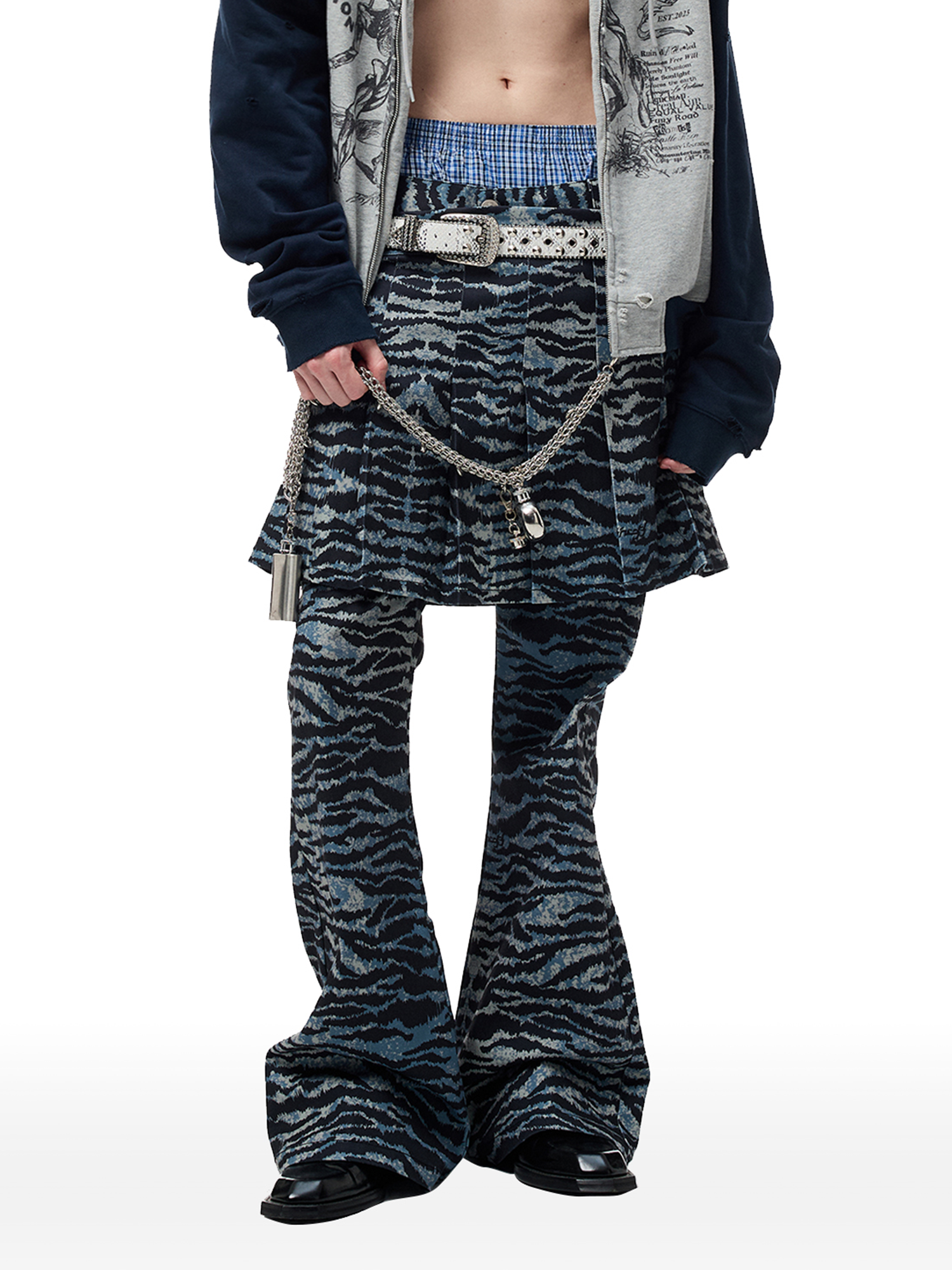 CYCYCY Punk Tiger-Stripe Detachable Pleated Flared Pants