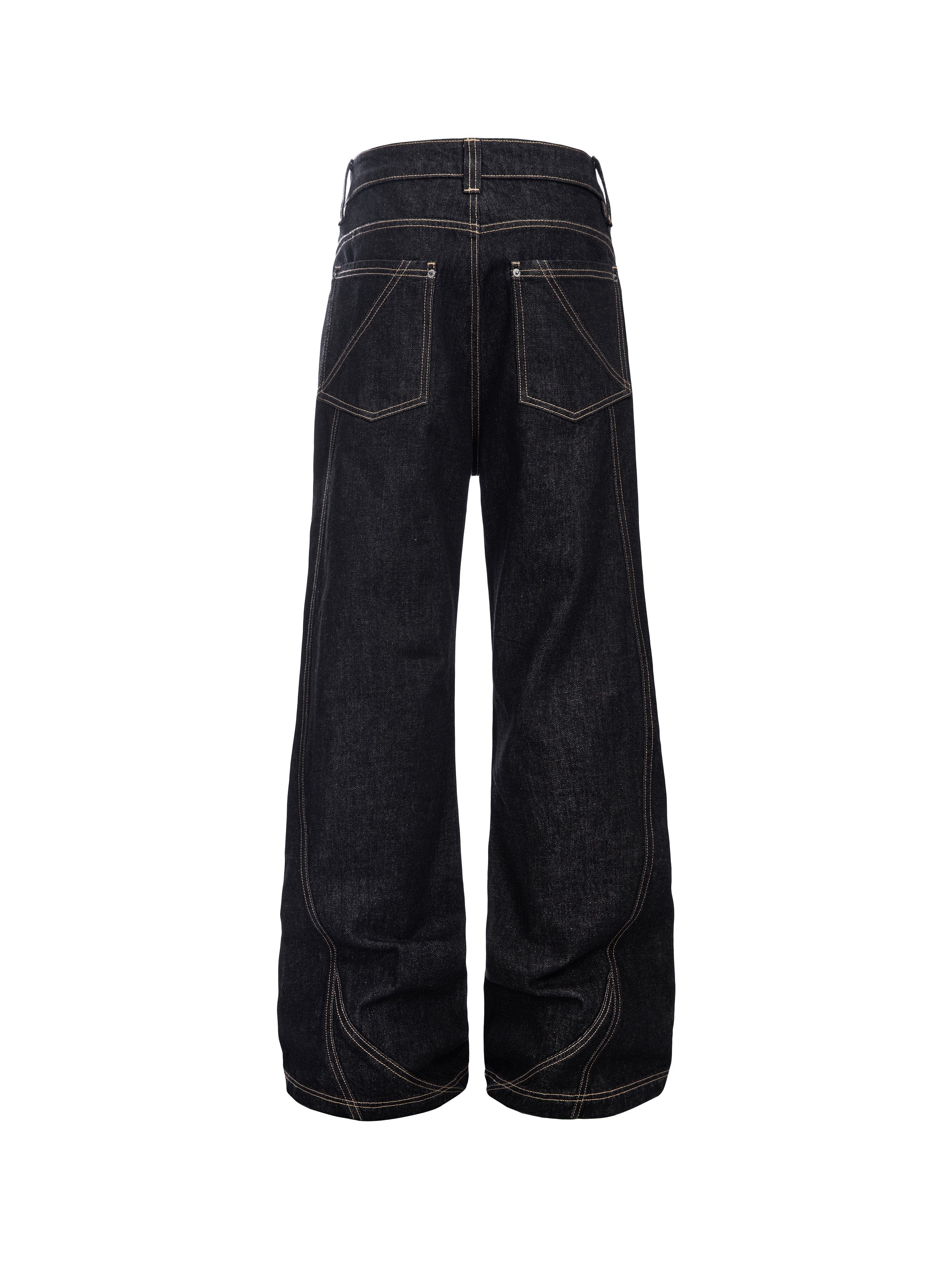 CATSSTAC Curved Panel Stitch Straight-Leg Raw Jeans, premium urban and streetwear designers apparel on PROJECTISR.com, CATSSTAC