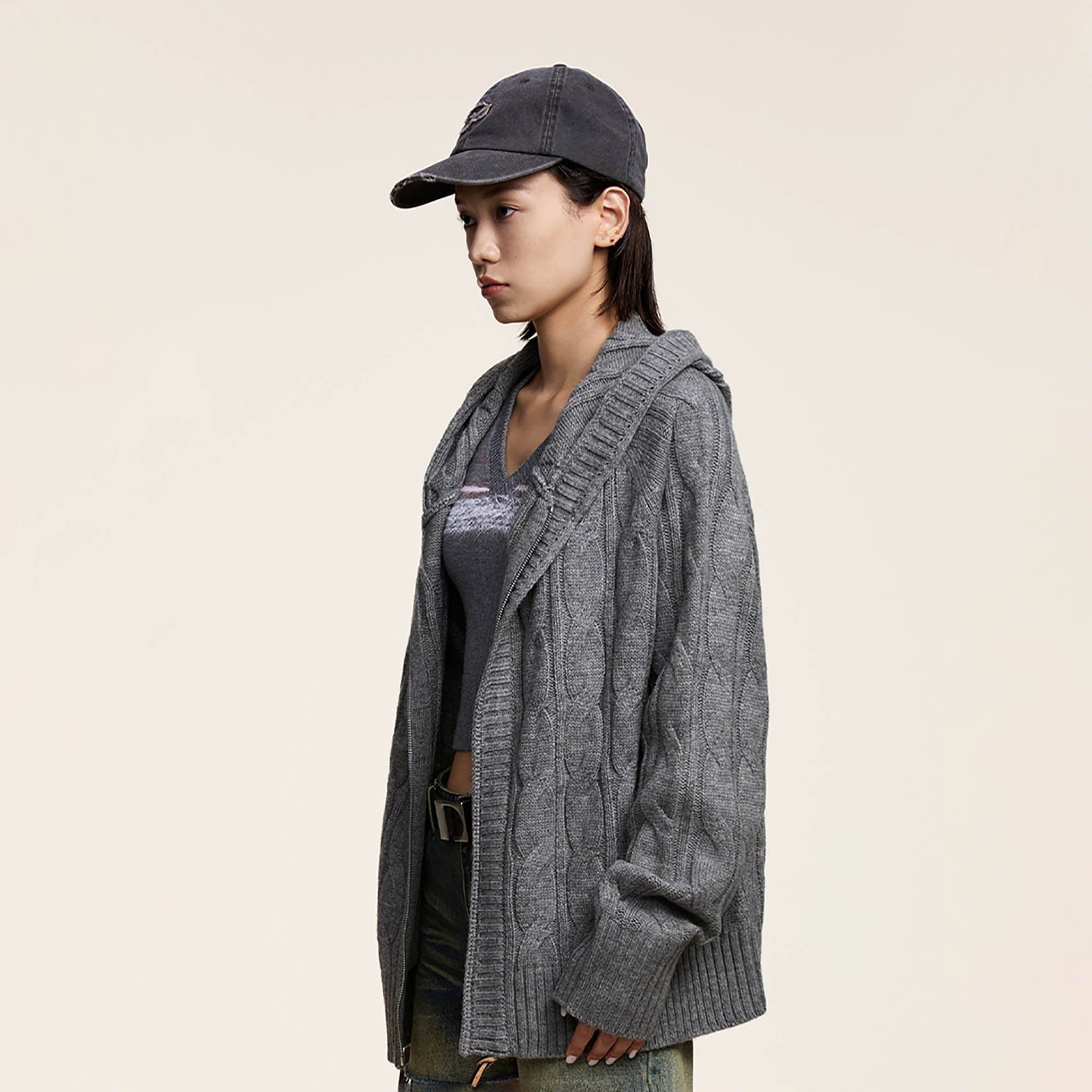 OPICLOTH Cable-Knit Zip-Up Hooded Cardigan, premium urban and streetwear designers apparel on PROJECTISR.com, OPICLOTH