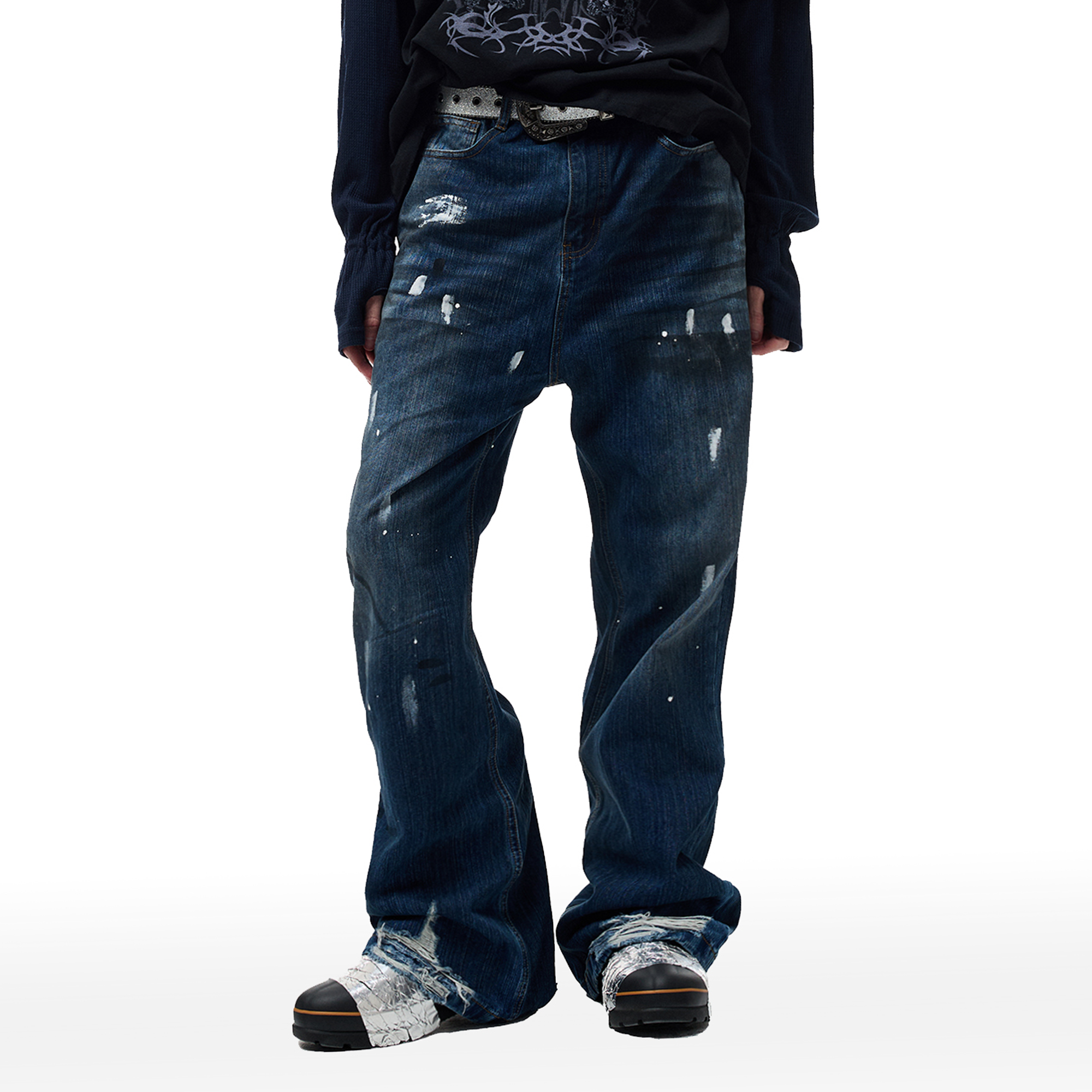 CYCYCY Retro Washed Distressed Flared Jeans