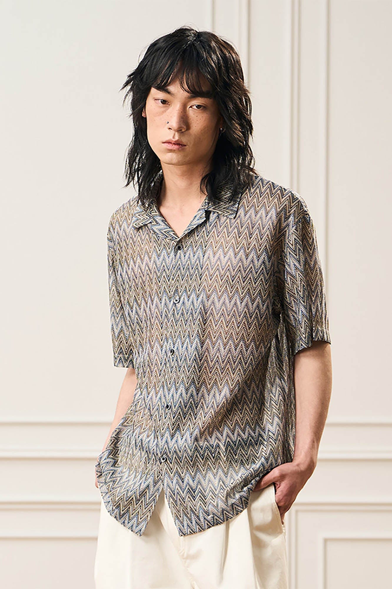 EPIC POETRY Geometric Ripple Knitted Half Shirt Sandstone, premium urban and streetwear designers apparel on PROJECTISR.com, EPIC POETRY