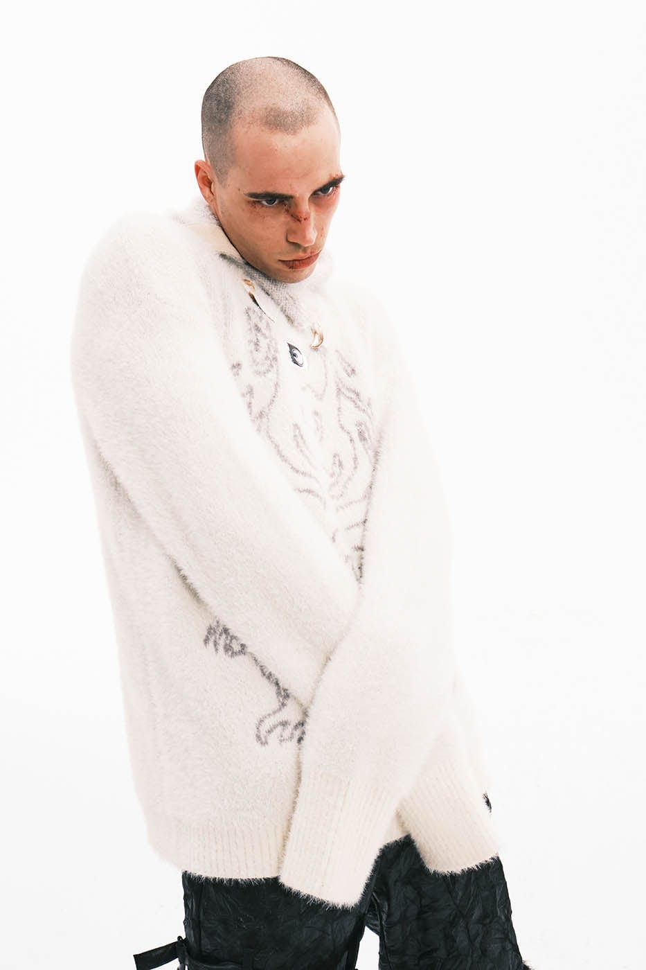 EMBRYO Devil Mohair Bone Turtleneck Sweater, premium urban and streetwear designers apparel on PROJECTISR.com, EMBRYO