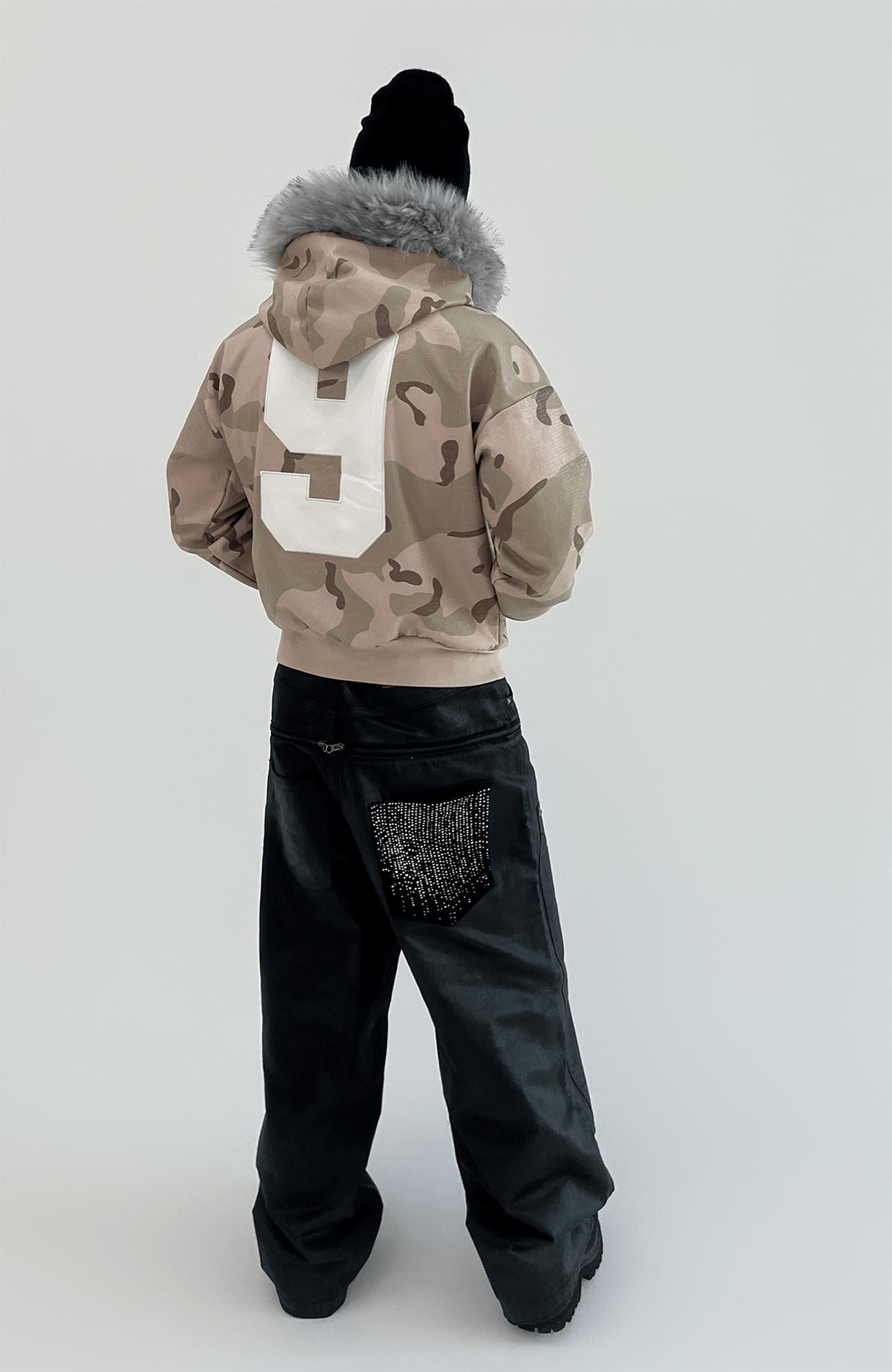 TECNINEGROUP Camo Waxed Faux Fur Hooded Jacket