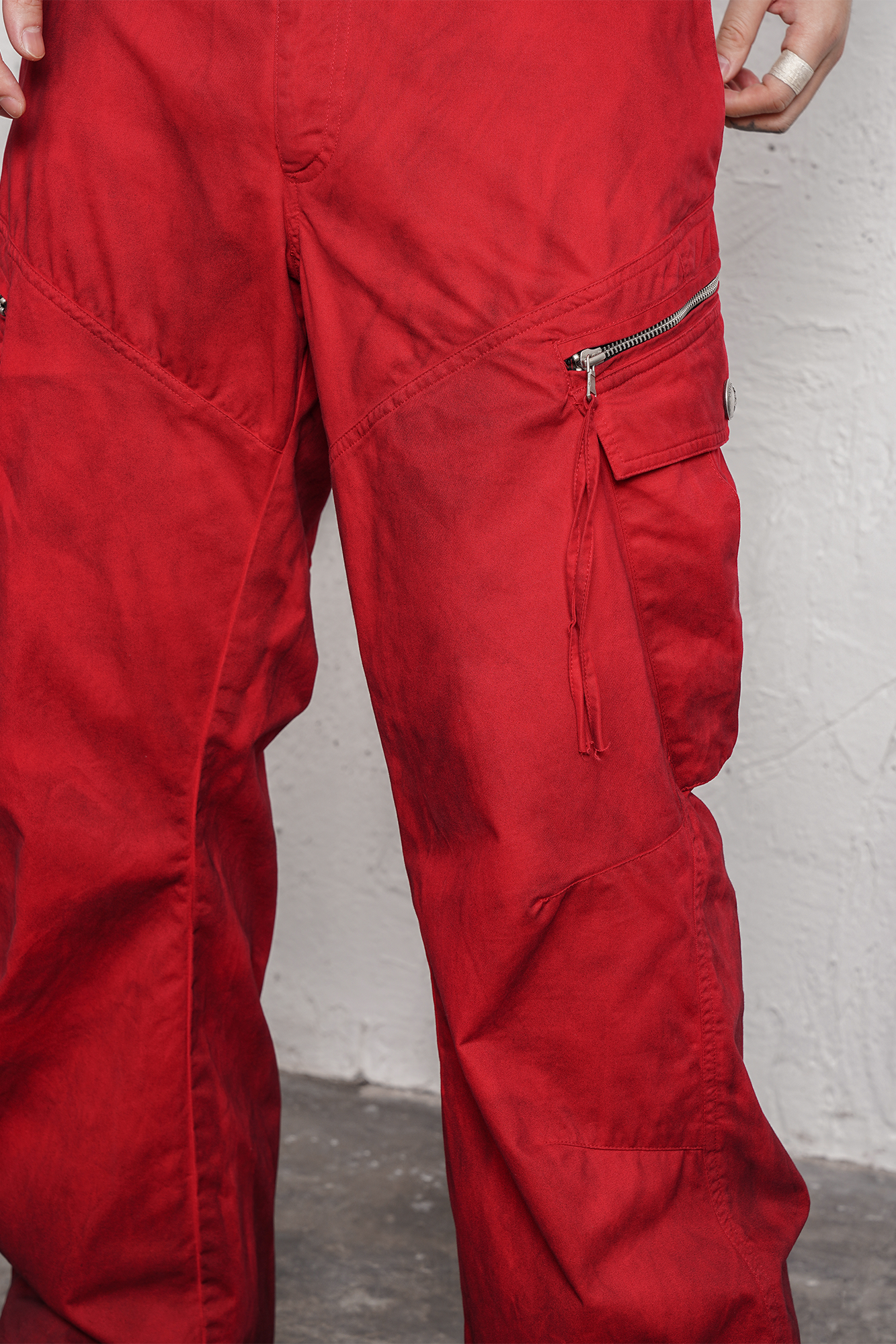 UNDERWATER Burnt Red Dirty-Dyed Moleskin Cargo Pants, premium urban and streetwear designers apparel on PROJECTISR.com, UNDERWATER