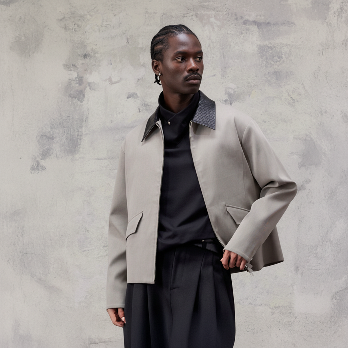 ALVNG AR ANTS Minimal Contrast Woven Collar Jacket