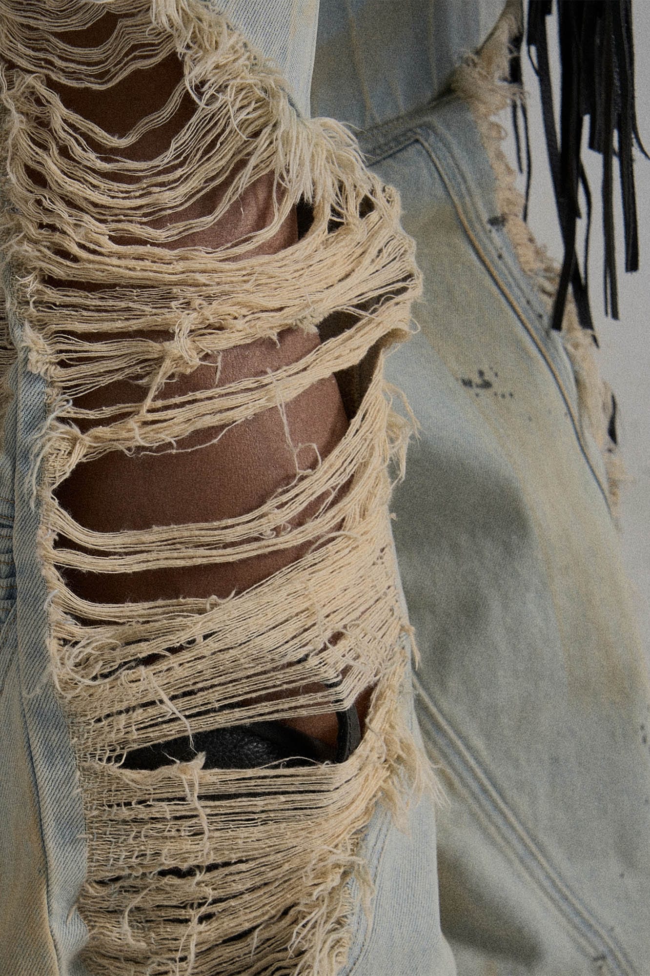 FLYERRER Paneled Heavily Ripped Fringe Jeans, premium urban and streetwear designers apparel on PROJECTISR.com, FLYERRER