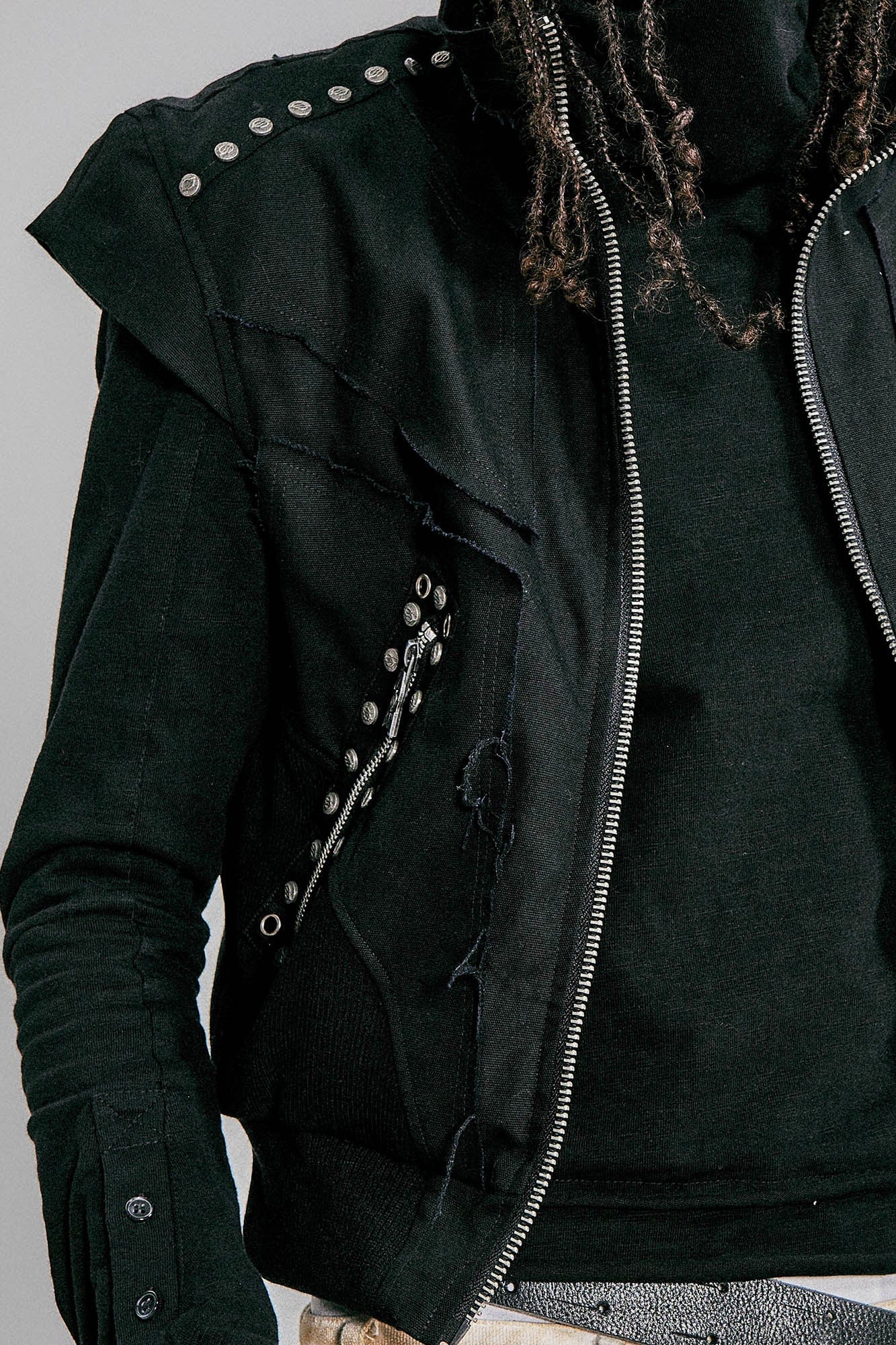 FLYERRER Studded Spliced Stand-Collar Zip-Up Vest