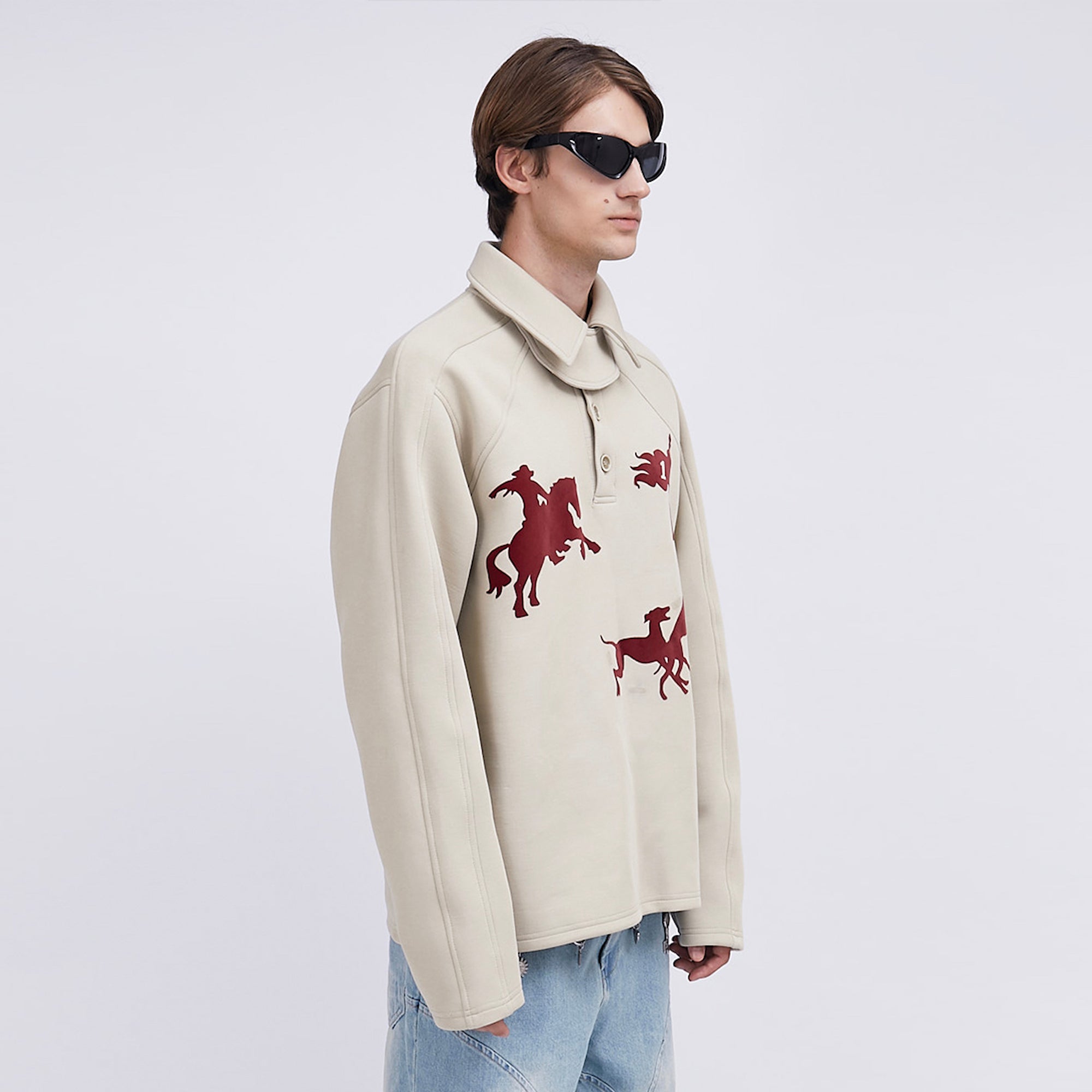 ASSEEN Cowboy Graphic Polo Sweatshirt