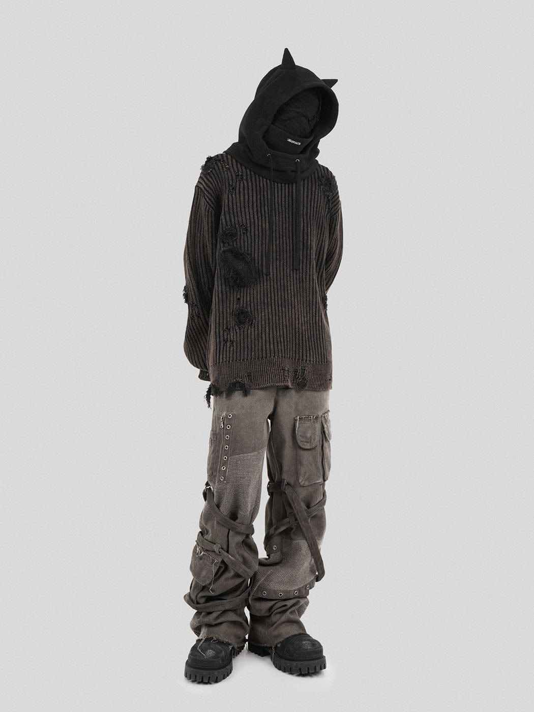 UNDERWATER Wasteland Ripped Sweater Charcoal, premium urban and streetwear designers apparel on PROJECTISR.com, UNDERWATER