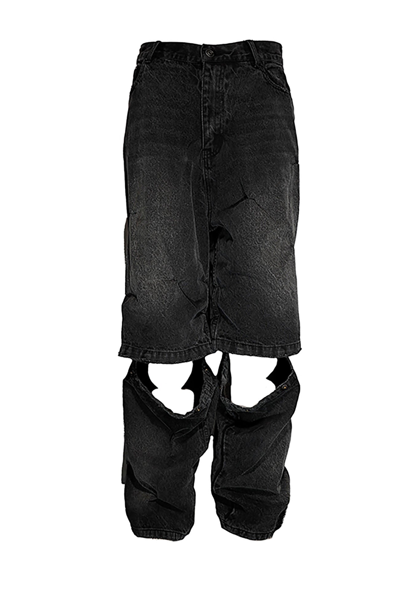 BLACK8MOB Distressed Crinkled Detachable Baggy Jeans