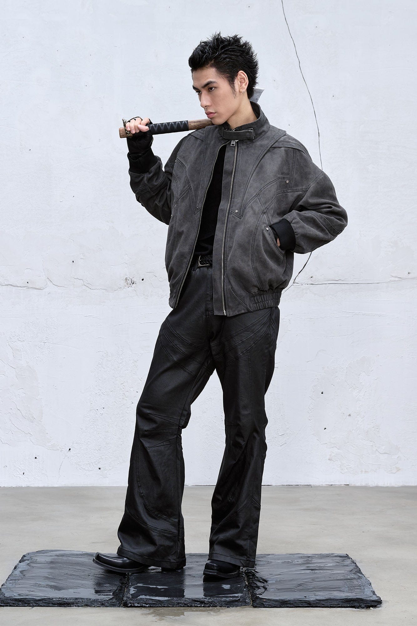 CATSSTAC Waxed Panelled Crinkled Jeans, premium urban and streetwear designers apparel on PROJECTISR.com, CATSSTAC