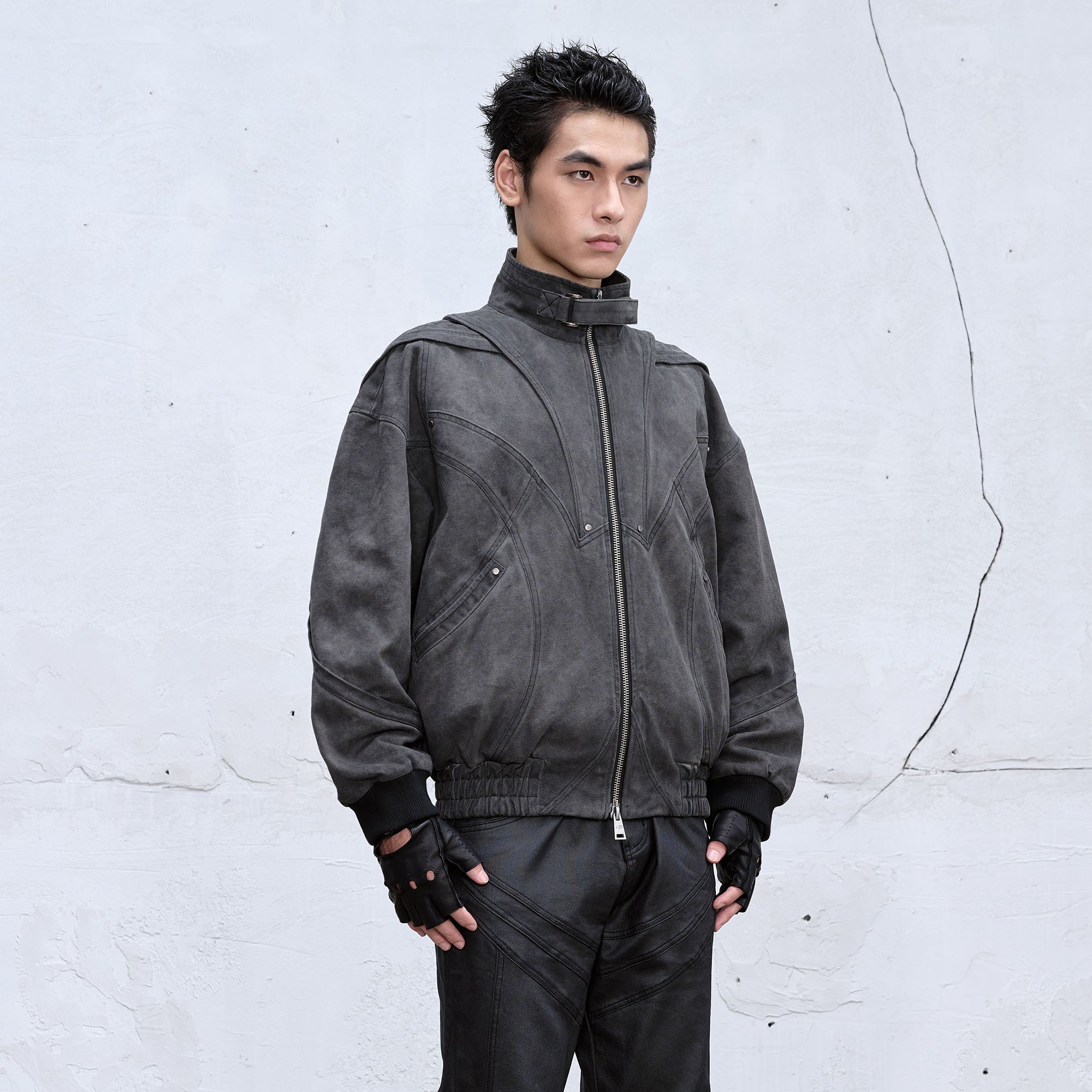 CATSSTAC Deconstructed Faded Wash Dual-Zipper Jacket, premium urban and streetwear designers apparel on PROJECTISR.com, CATSSTAC
