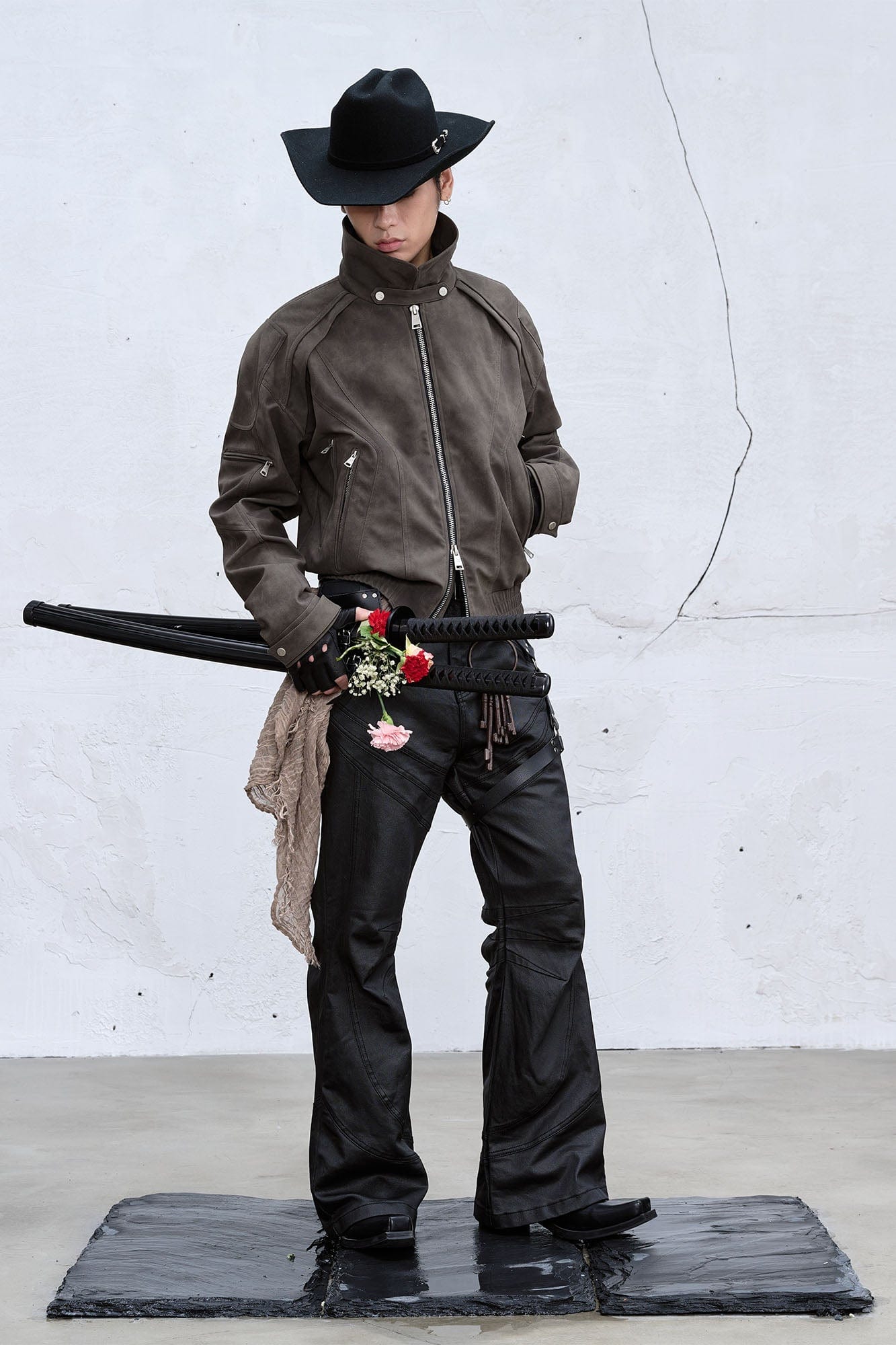 CATSSTAC Waxed Panelled Crinkled Jeans, premium urban and streetwear designers apparel on PROJECTISR.com, CATSSTAC