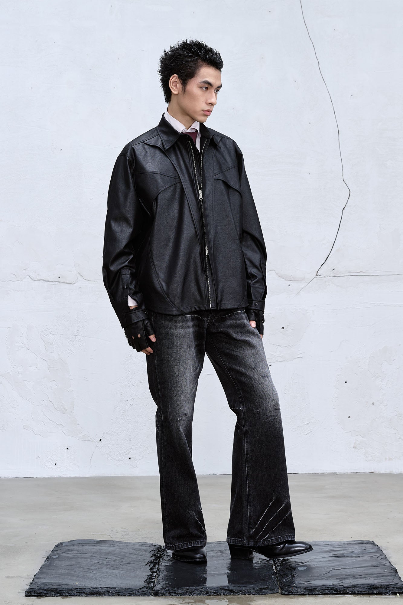 CATSSTAC Waxed Faux Leather Panel Jacket, premium urban and streetwear designers apparel on PROJECTISR.com, CATSSTAC