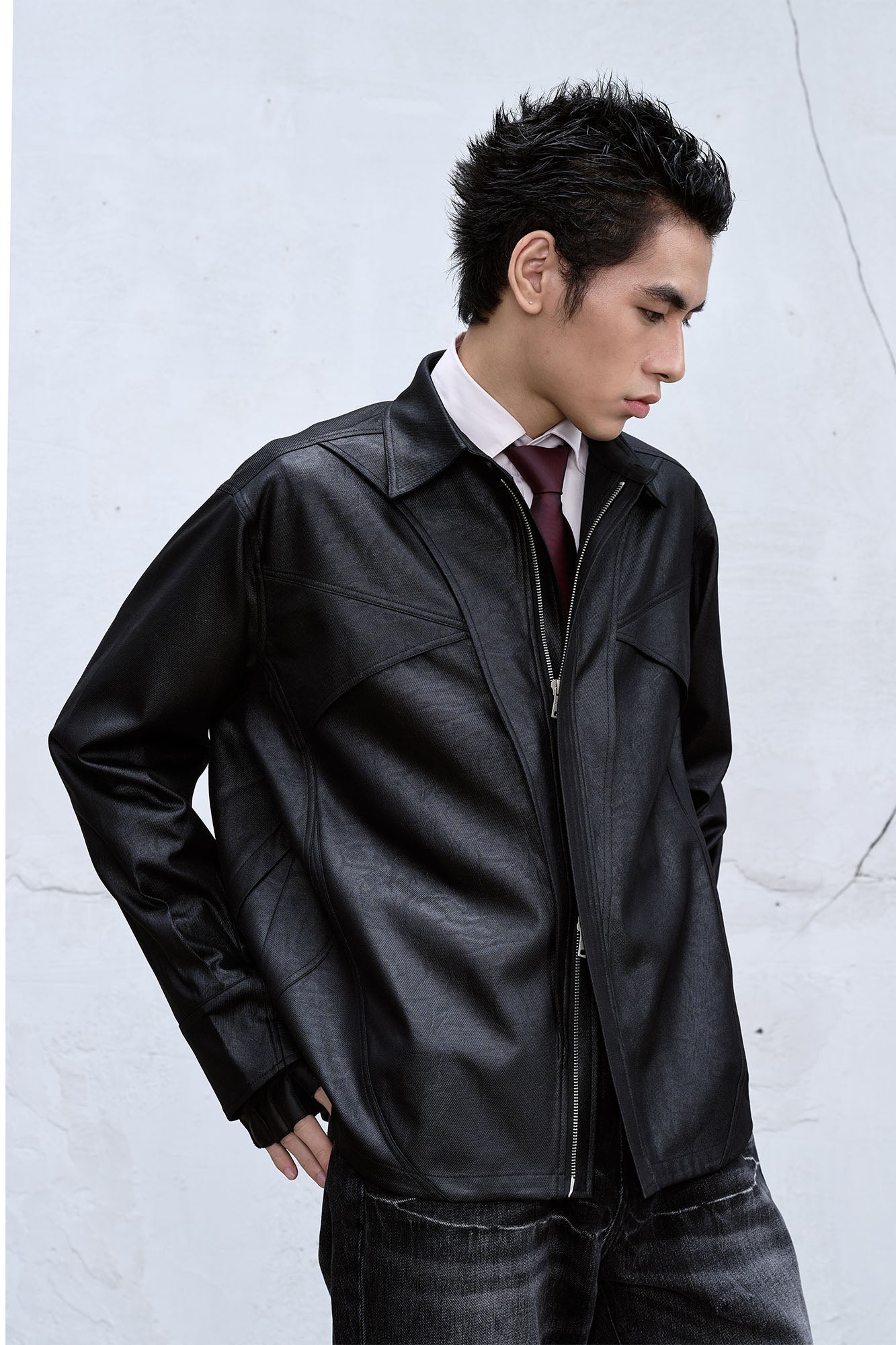 CATSSTAC Waxed Faux Leather Panel Jacket, premium urban and streetwear designers apparel on PROJECTISR.com, CATSSTAC