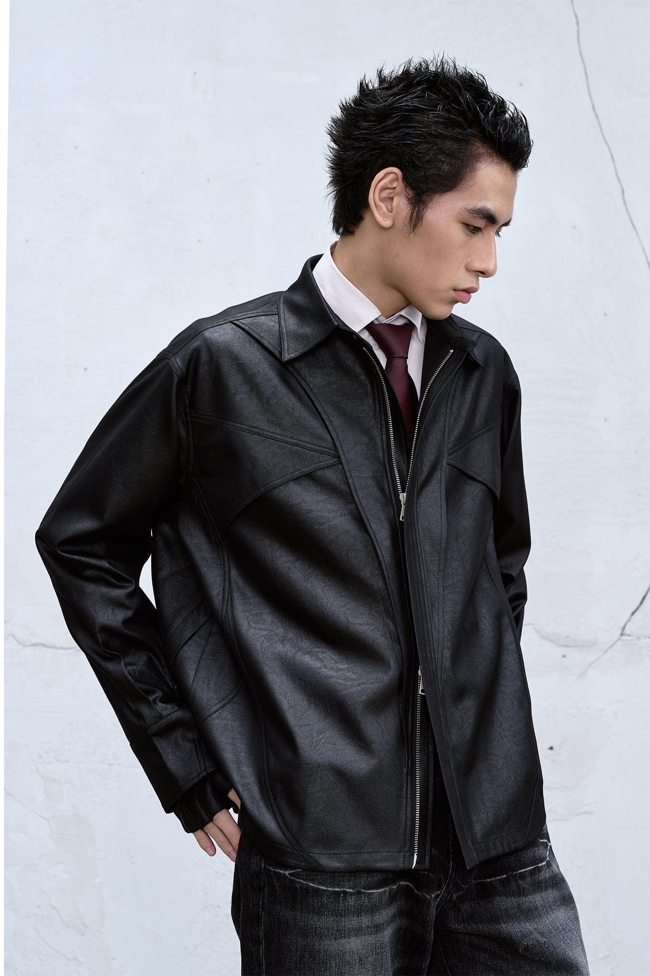 CATSSTAC Waxed Faux Leather Panel Jacket, premium urban and streetwear designers apparel on PROJECTISR.com, CATSSTAC