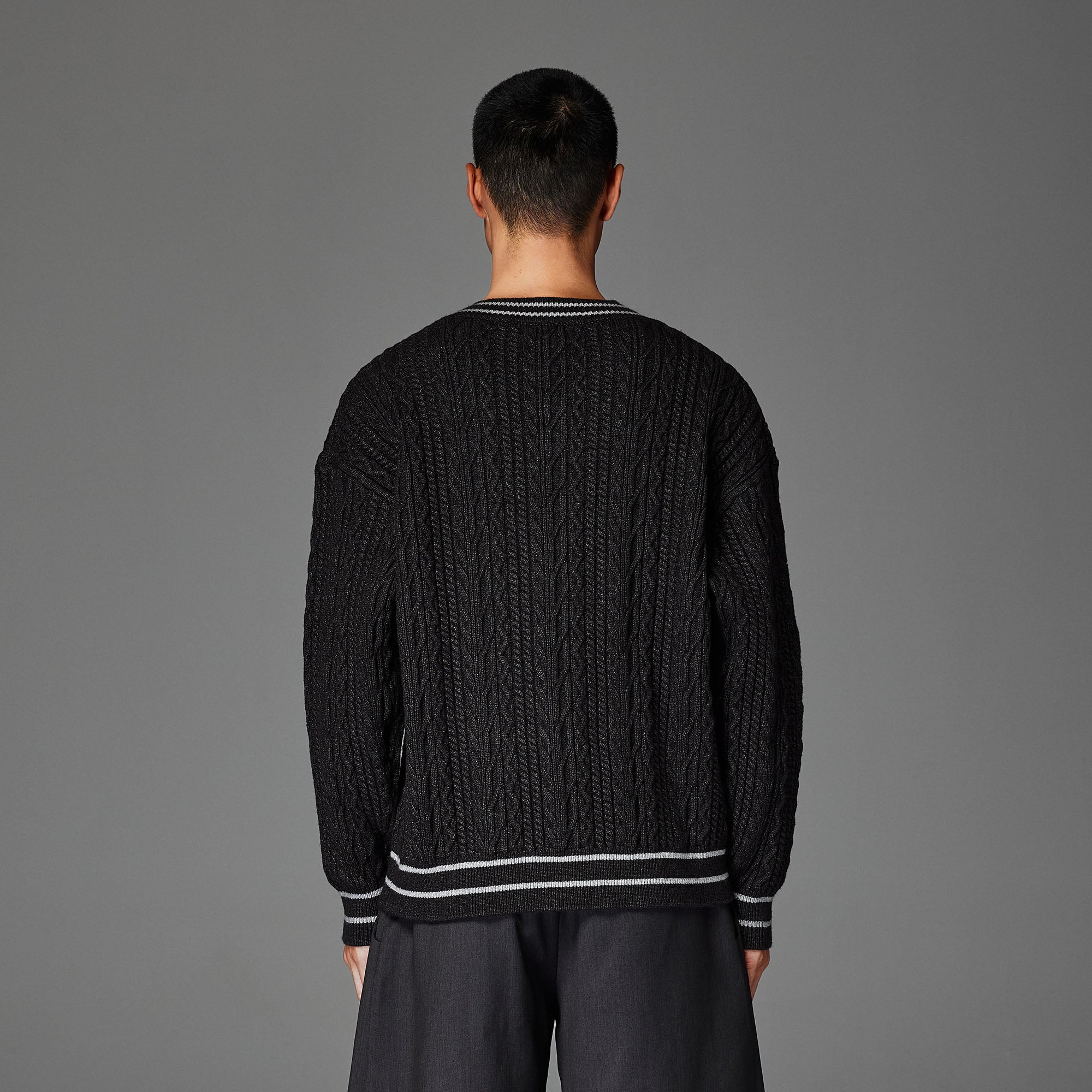 CATSSTAC Varsity V-Neck Cable-Knit Sweater, premium urban and streetwear designers apparel on PROJECTISR.com, CATSSTAC