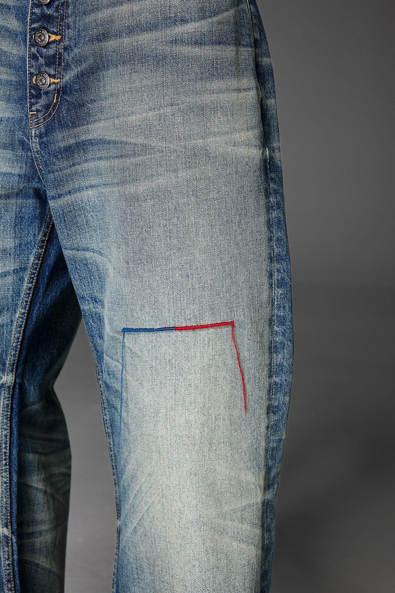 CATSSTAC Whisker Washed Button-Up Jeans