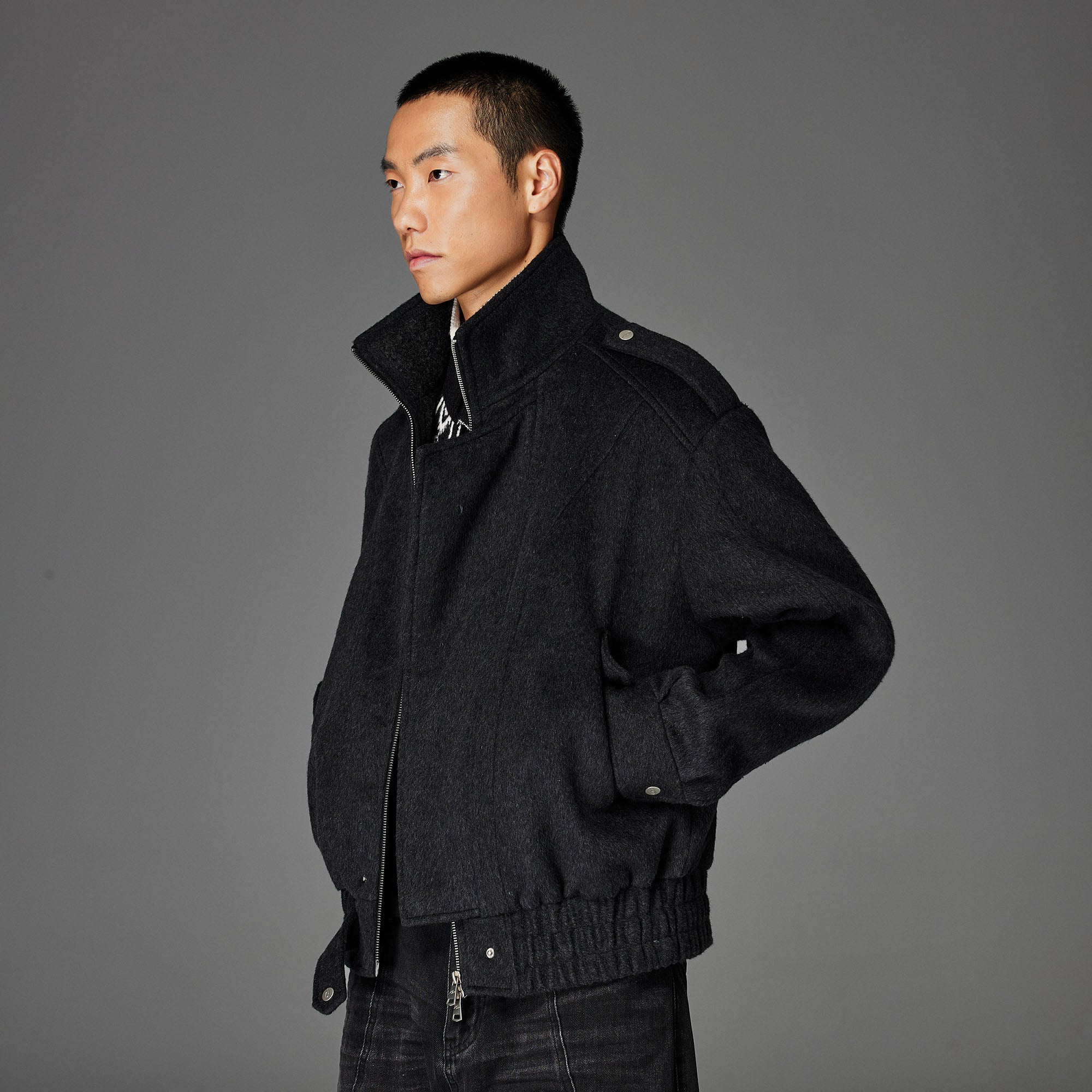 CATSSTAC Asymmetric Placket Flap Pockets Jacket