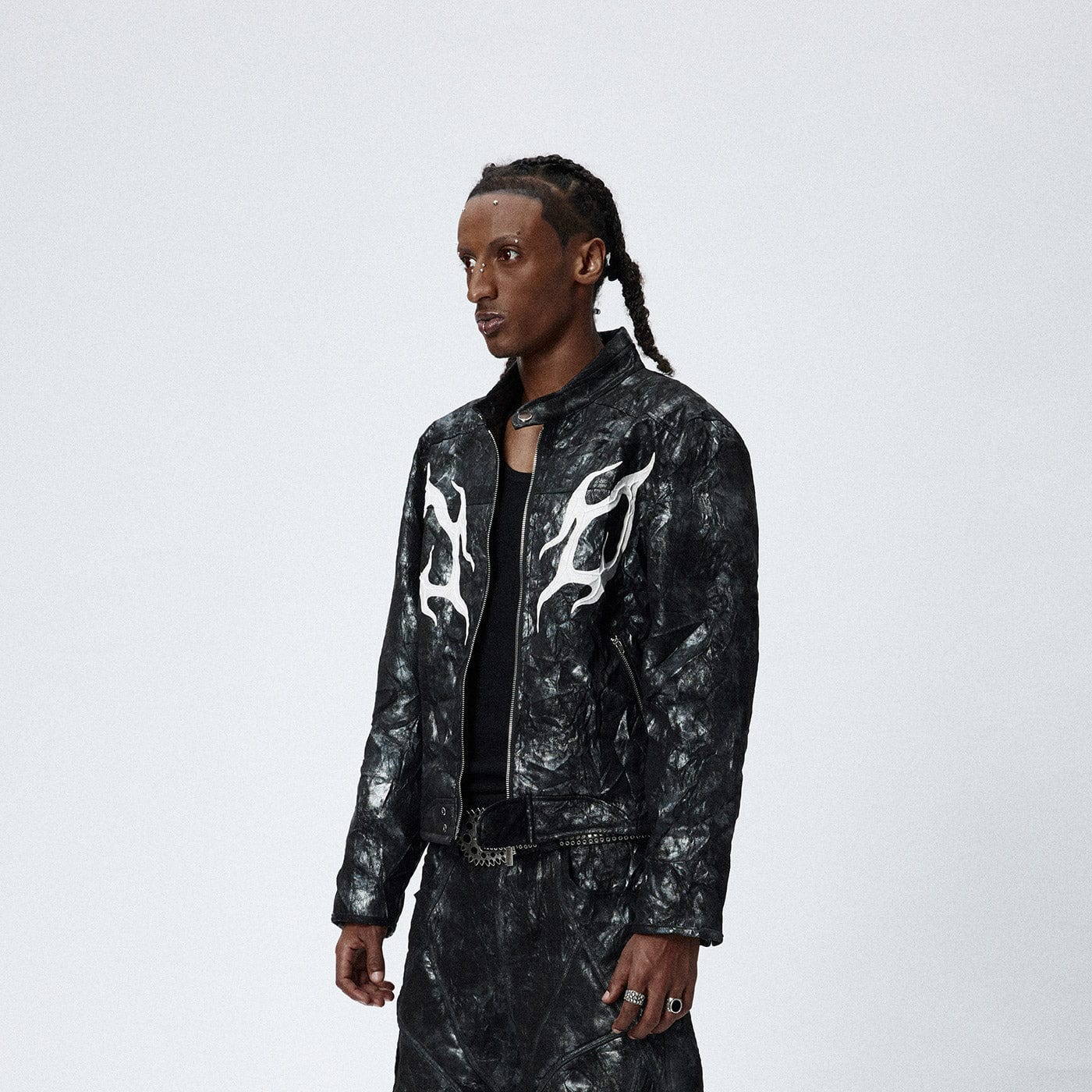 DND4DES Faux Leather Fire Motorcycle Jacket, premium urban and streetwear designers apparel on PROJECTISR.com, DND4DES