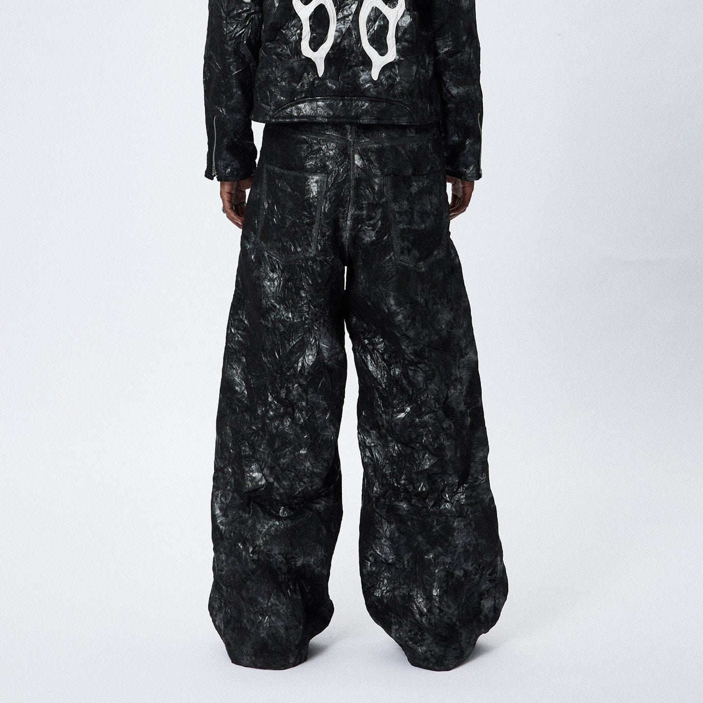 DND4DES Faux Leather Wrinkled Motorcycle Pants, premium urban and streetwear designers apparel on PROJECTISR.com, DND4DES