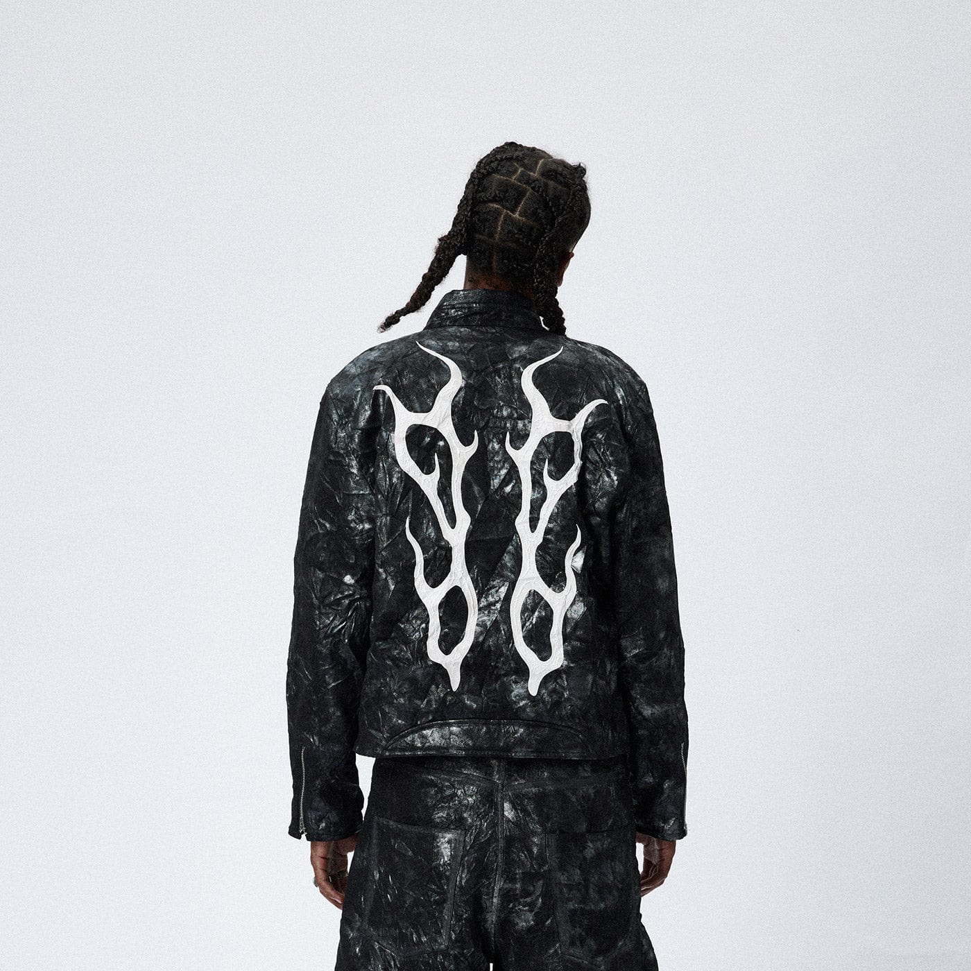 DND4DES Faux Leather Fire Motorcycle Jacket, premium urban and streetwear designers apparel on PROJECTISR.com, DND4DES