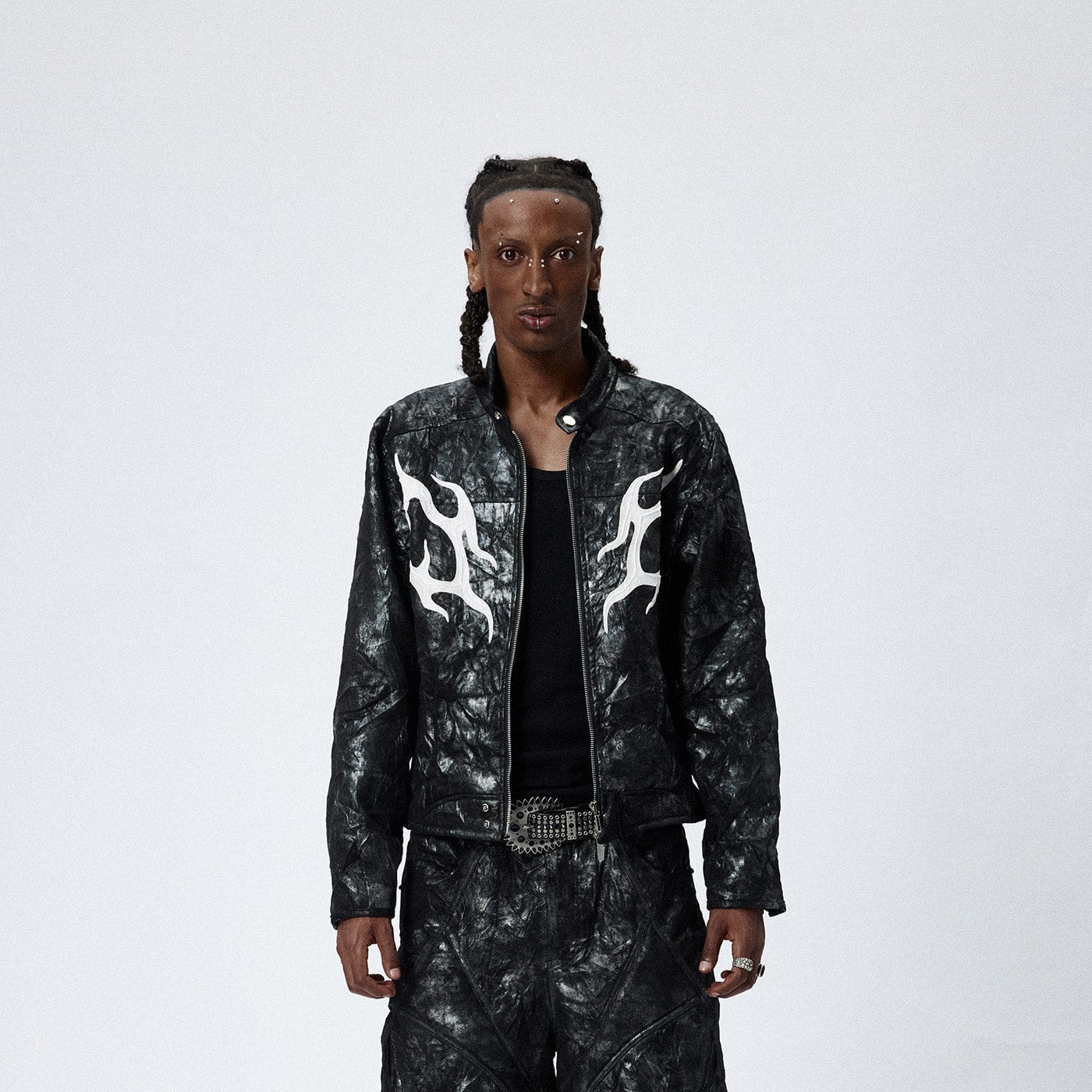 DND4DES Faux Leather Fire Motorcycle Jacket, premium urban and streetwear designers apparel on PROJECTISR.com, DND4DES