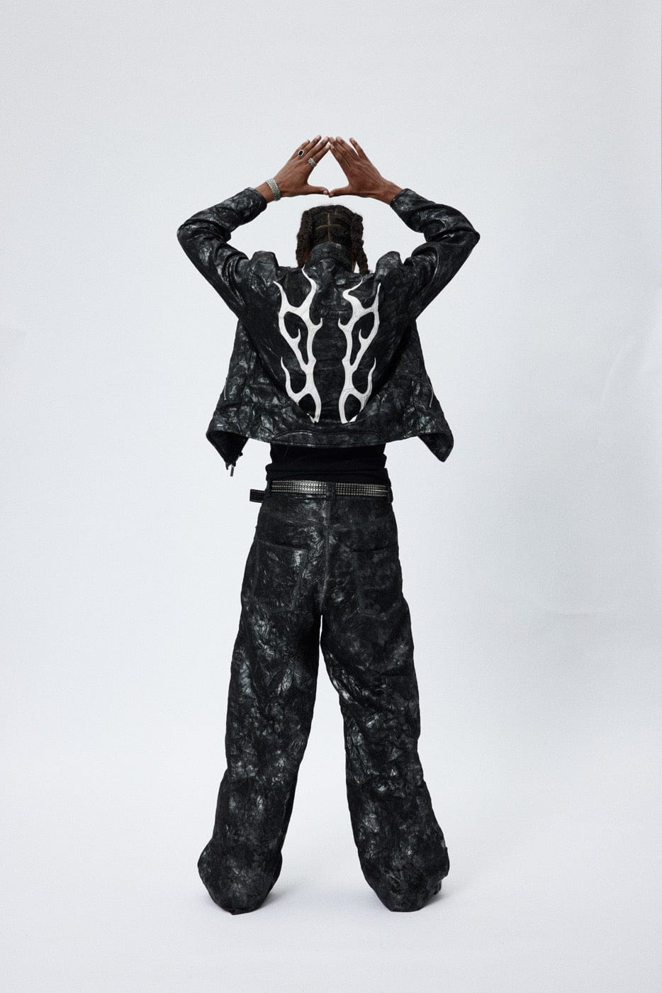 DND4DES Faux Leather Wrinkled Motorcycle Pants, premium urban and streetwear designers apparel on PROJECTISR.com, DND4DES