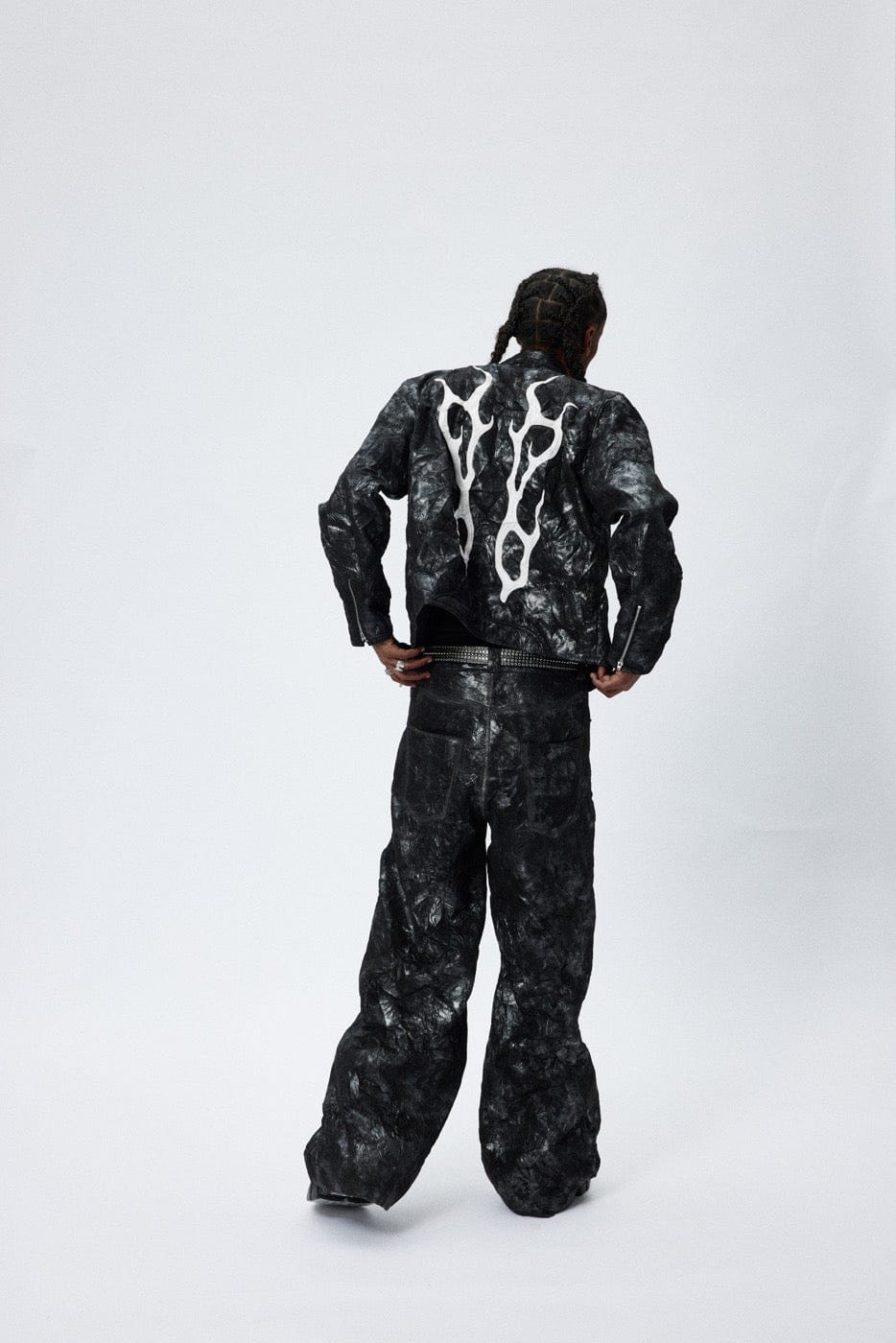 DND4DES Faux Leather Fire Motorcycle Jacket, premium urban and streetwear designers apparel on PROJECTISR.com, DND4DES