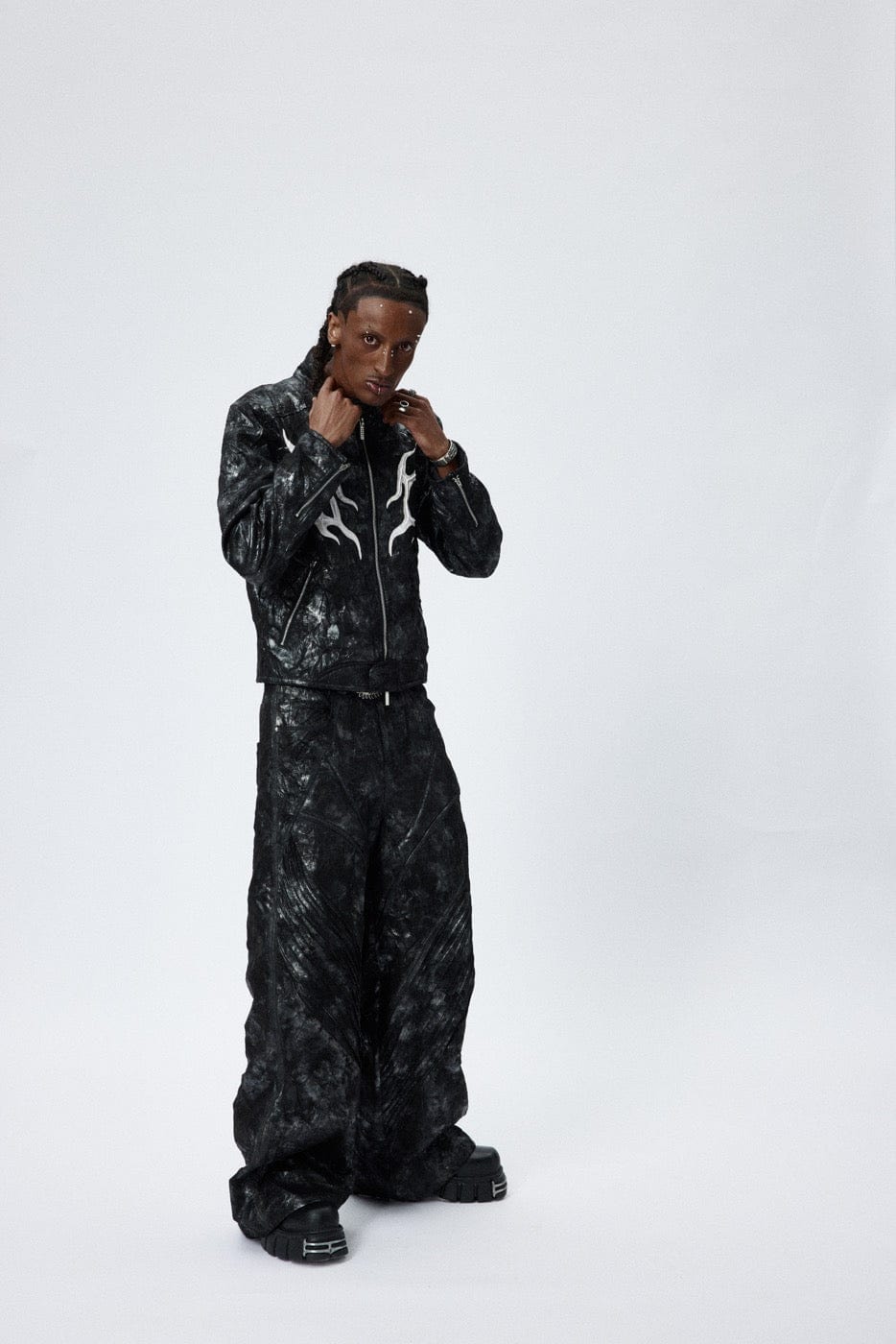 DND4DES Faux Leather Fire Motorcycle Jacket, premium urban and streetwear designers apparel on PROJECTISR.com, DND4DES
