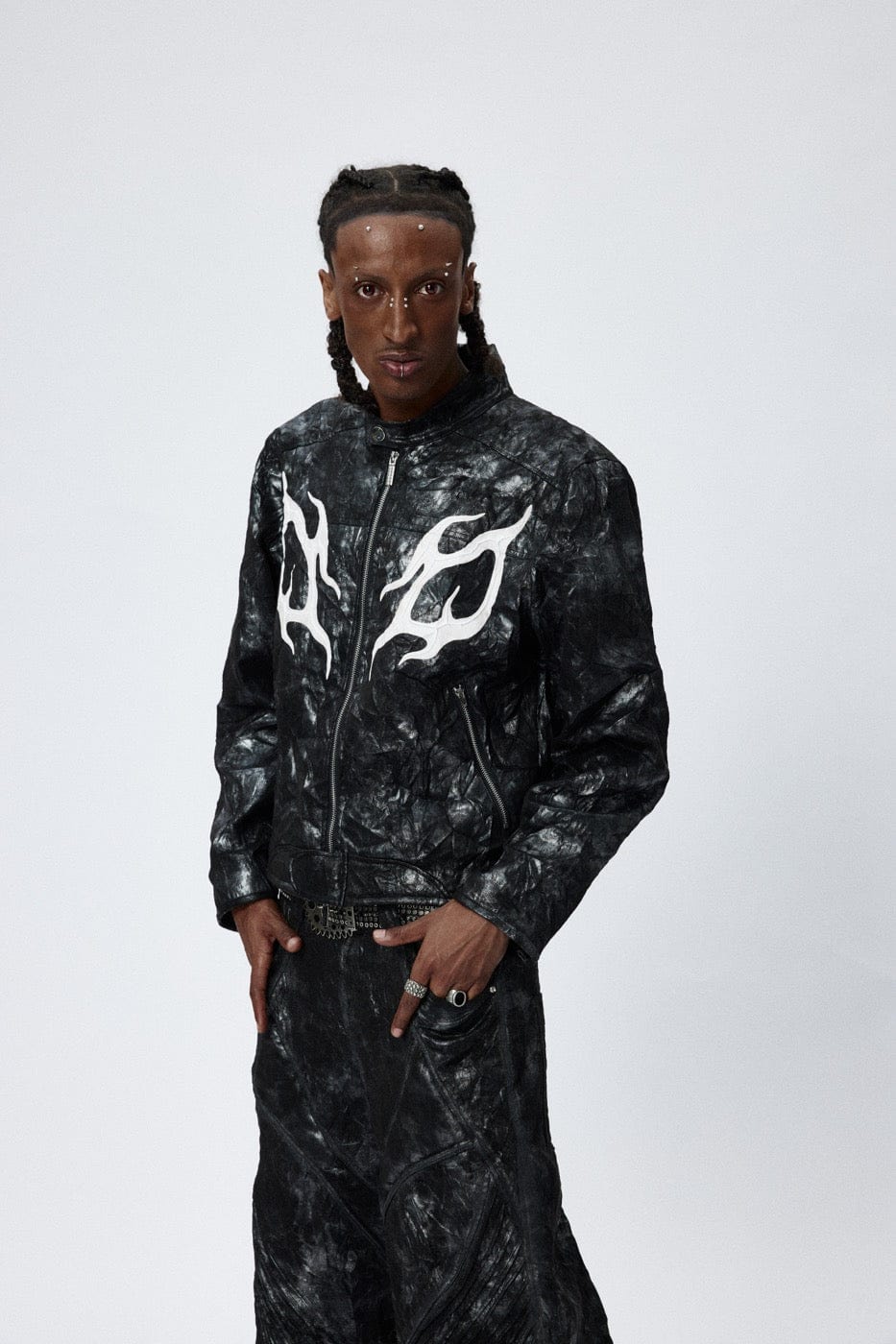 DND4DES Faux Leather Fire Motorcycle Jacket, premium urban and streetwear designers apparel on PROJECTISR.com, DND4DES