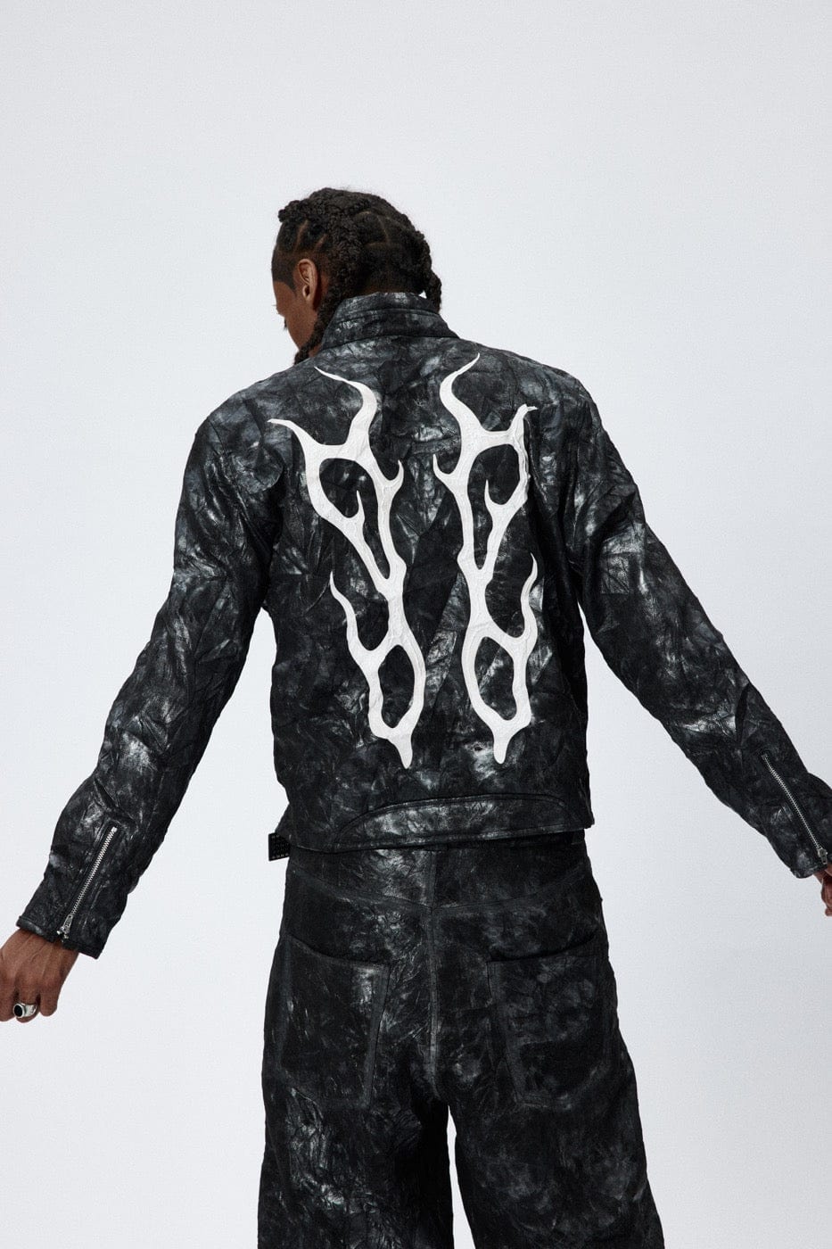 DND4DES Faux Leather Fire Motorcycle Jacket, premium urban and streetwear designers apparel on PROJECTISR.com, DND4DES