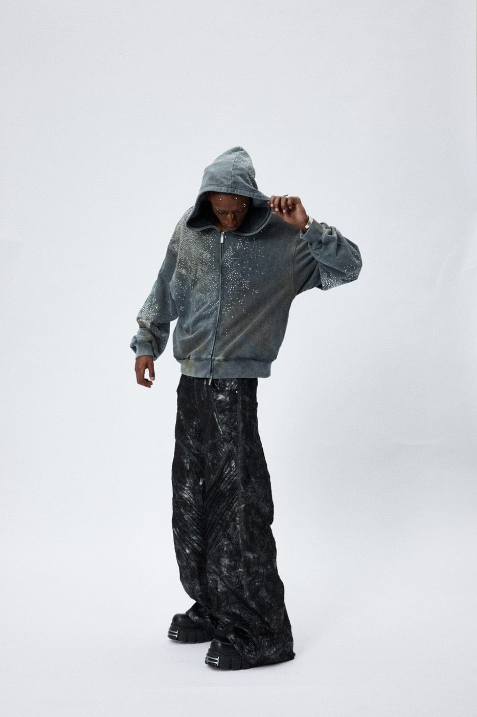 DND4DES Diamond Distressed Zip-Up Hoodie, premium urban and streetwear designers apparel on PROJECTISR.com, DND4DES