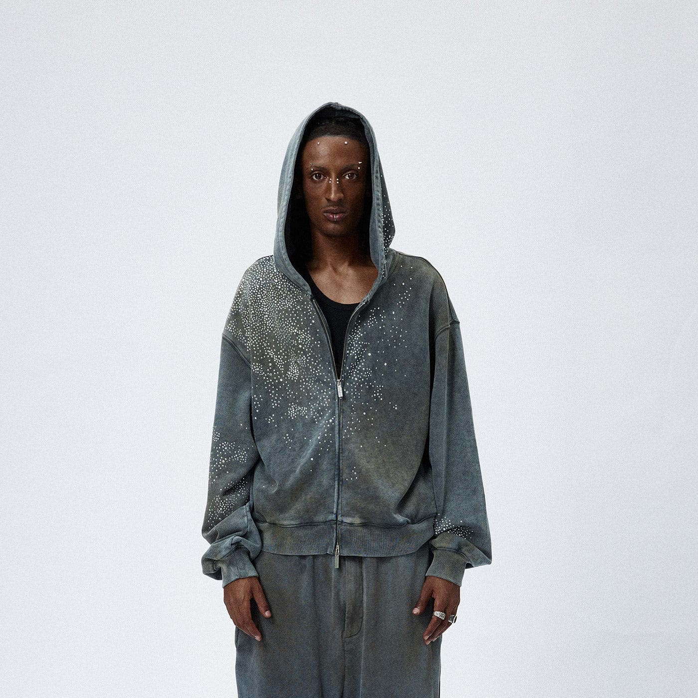 DND4DES Diamond Distressed Zip-Up Hoodie, premium urban and streetwear designers apparel on PROJECTISR.com, DND4DES