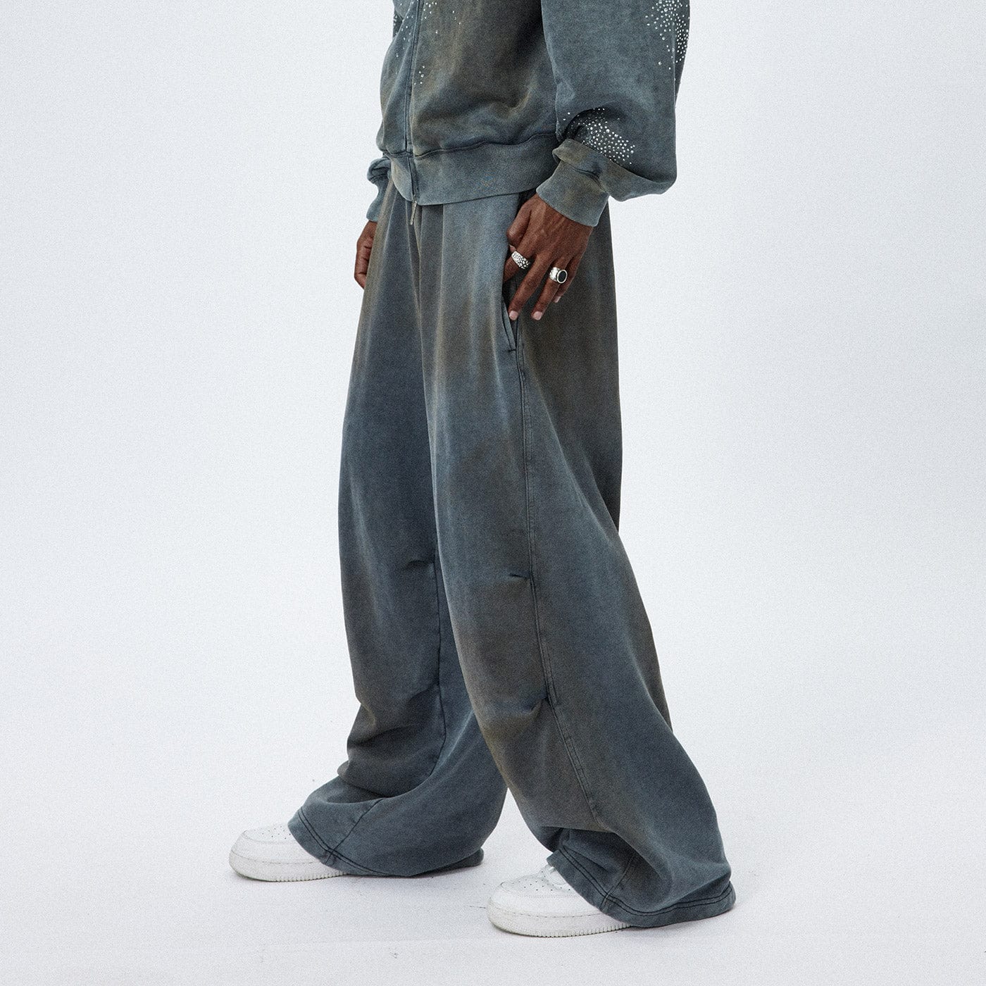 DND4DES Distressed Crinkled Baggy Sweatpants, premium urban and streetwear designers apparel on PROJECTISR.com, DND4DES