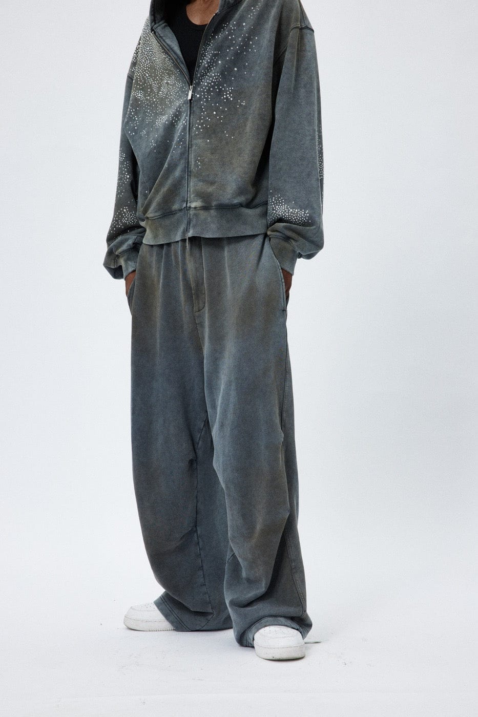 DND4DES Distressed Crinkled Baggy Sweatpants, premium urban and streetwear designers apparel on PROJECTISR.com, DND4DES