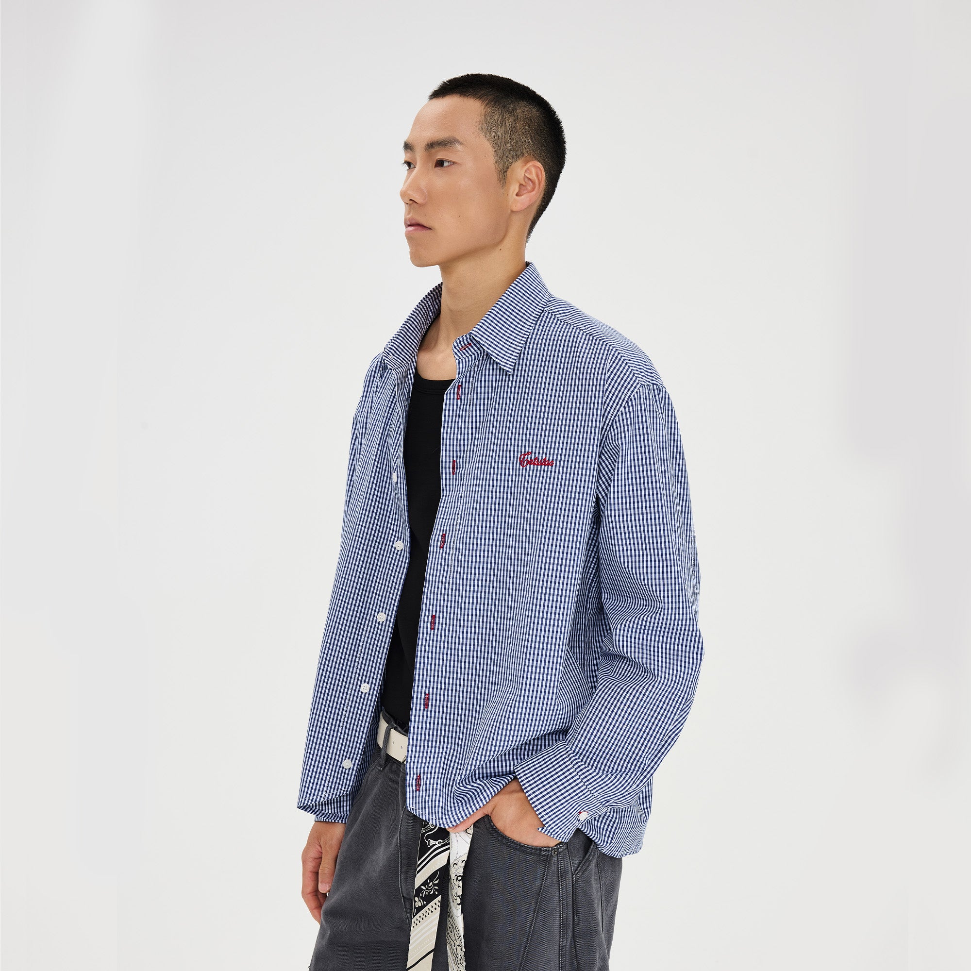 CATSSTAC Essential Gingham Embroidered Shirt, premium urban and streetwear designers apparel on PROJECTISR.com, CATSSTAC